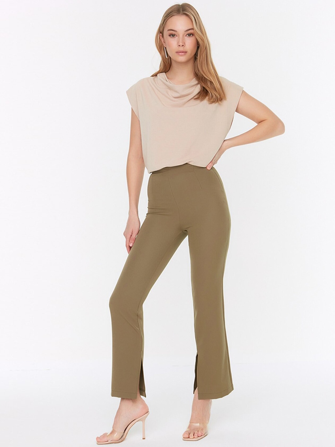 

Trendyol Women Khaki Solid Trousers