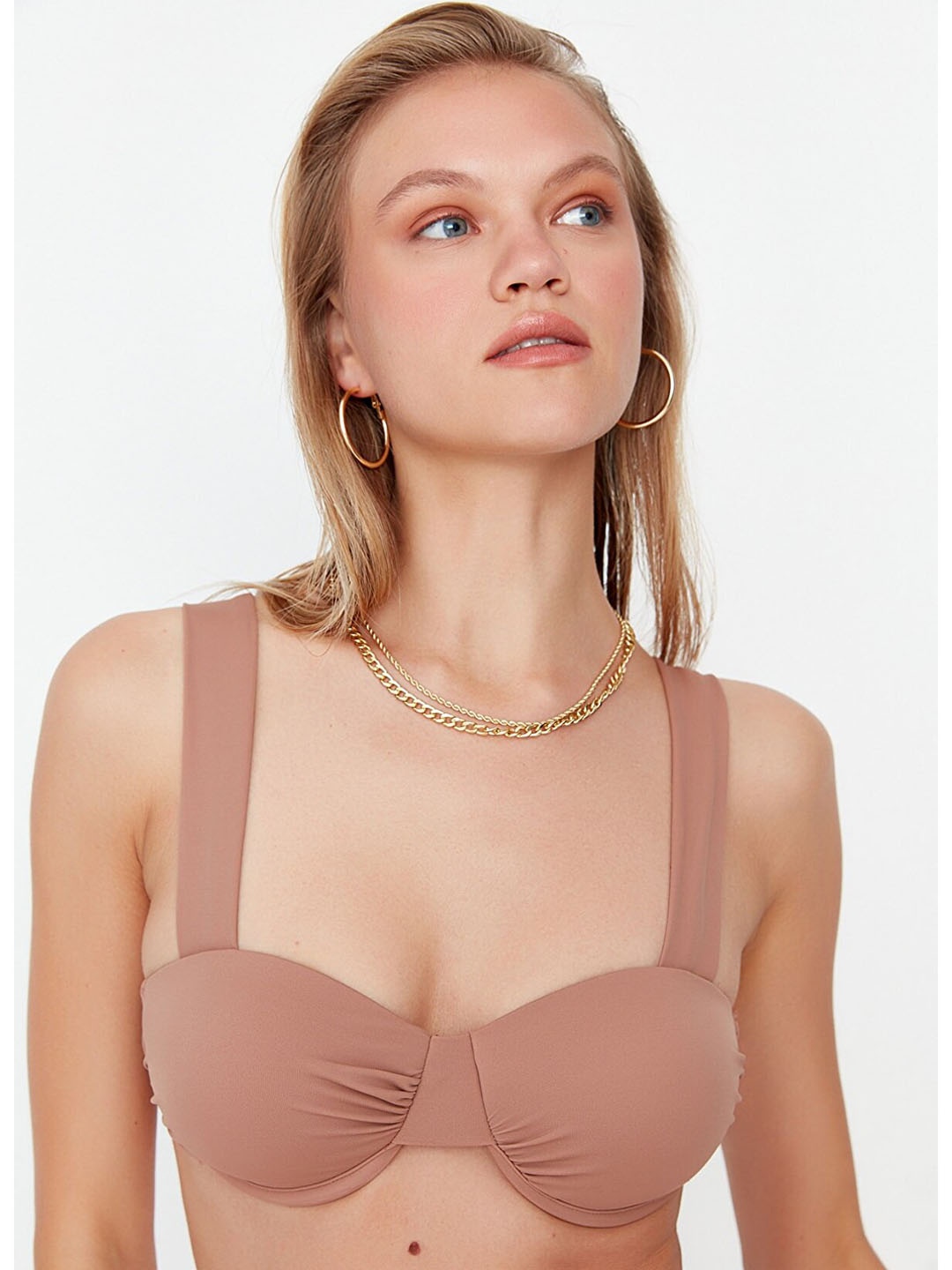 Trendyol Women Brown Solid Swim Bikini Bra