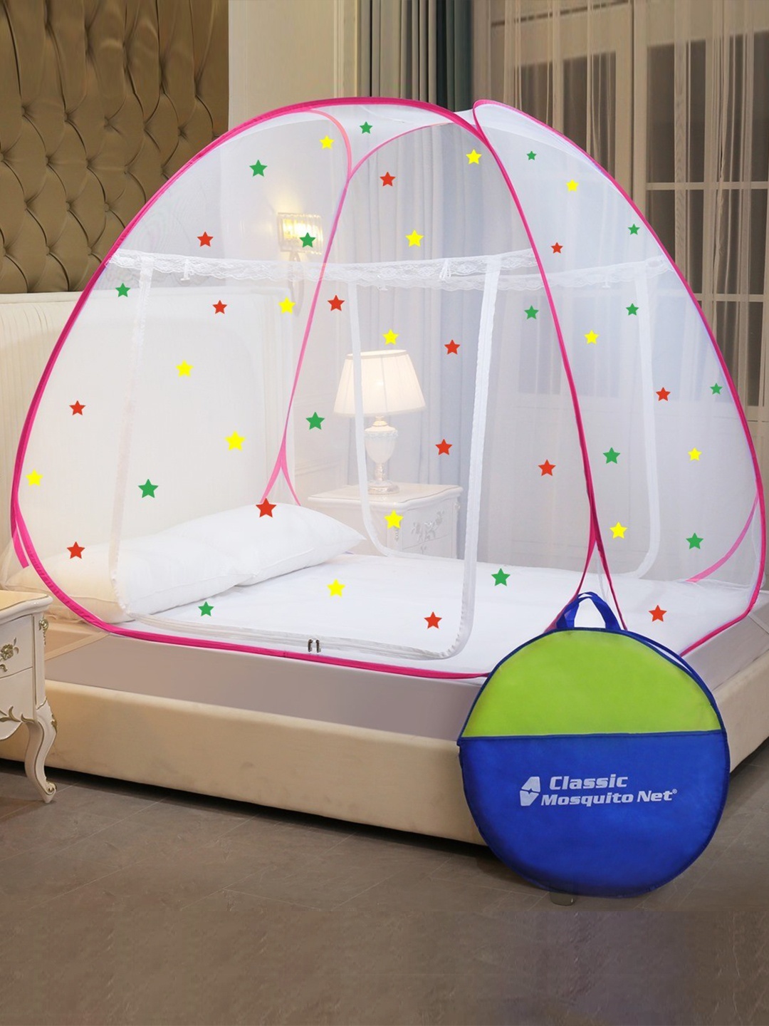

Classic Mosquito Net Pink Printed & Sheer King Size Foldable Mosquito Nets