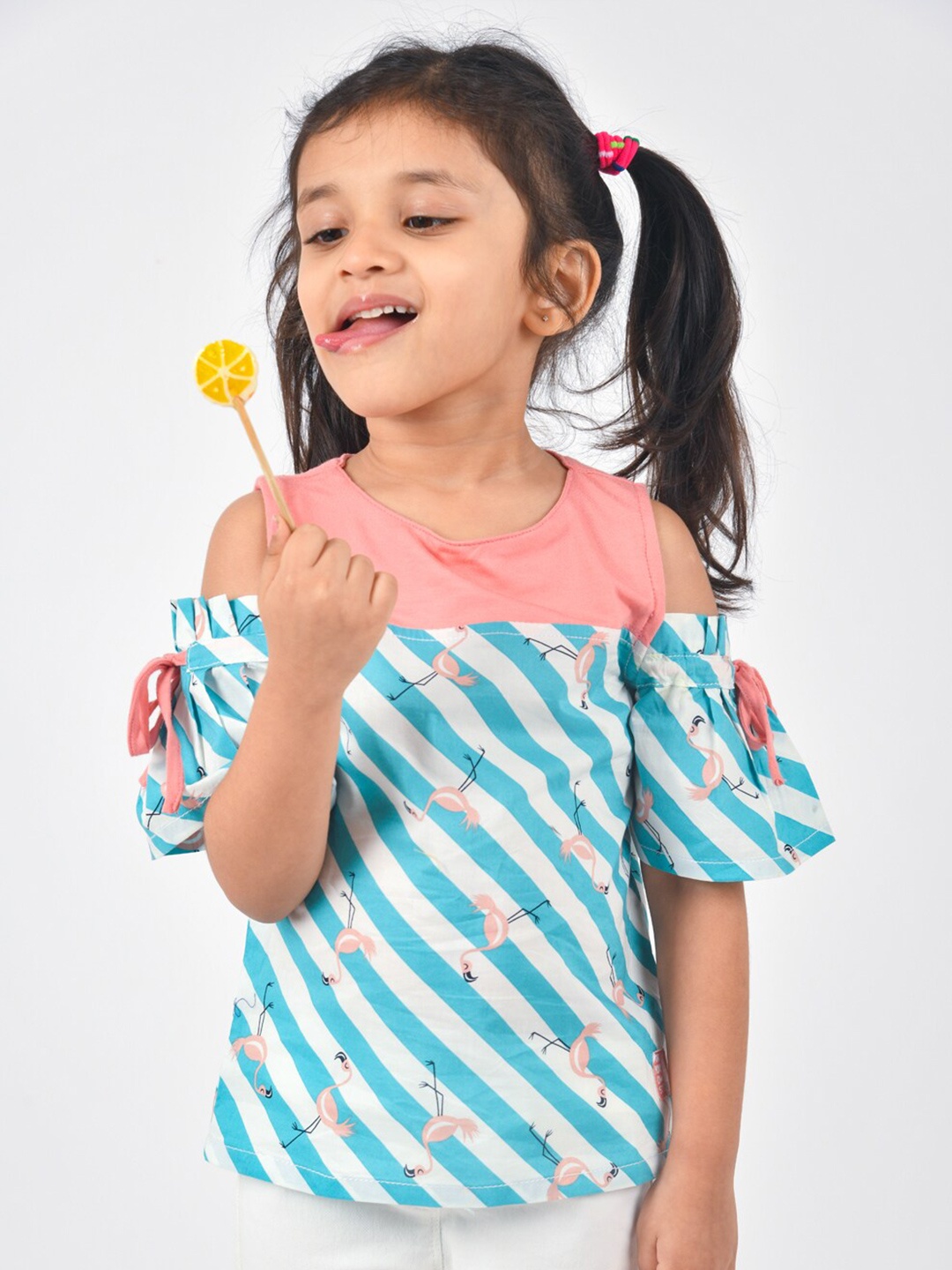 TALES & STORIES Blue & Pink Printed Pure Cotton Top