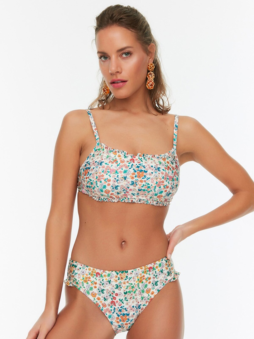

Trendyol Women White & Green Printed Swim Bottom