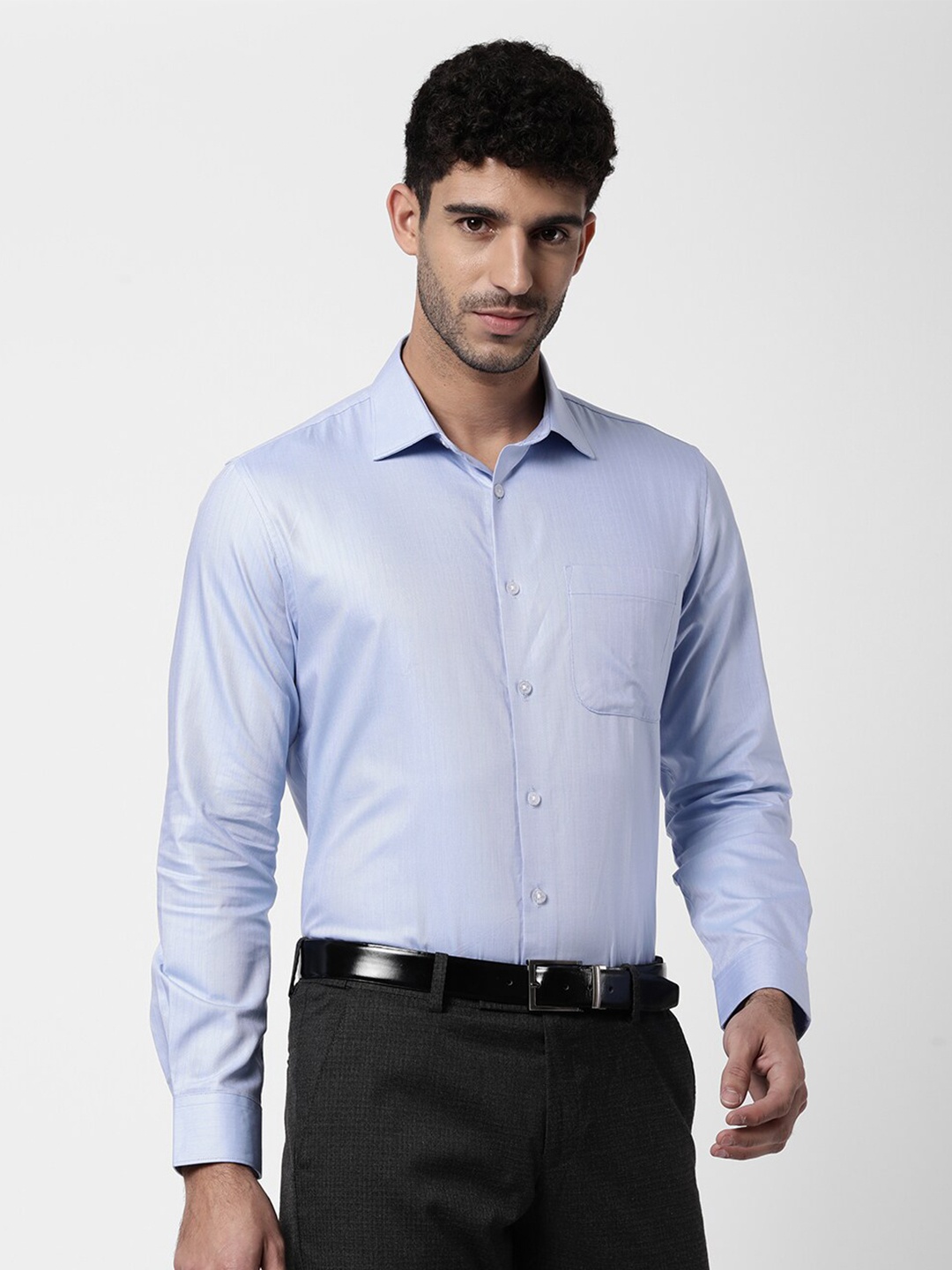 

AD By Arvind Men Blue Solid Pure Cotton Formal Shirt