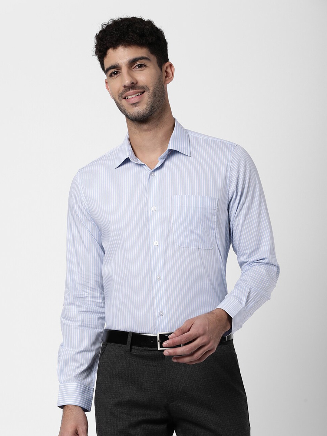 

AD By Arvind Men Blue Striped Formal Shirt