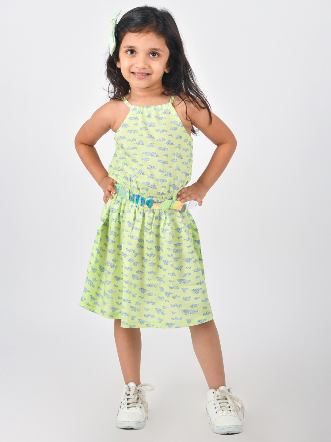

TALES & STORIES Girls Green & Grey Printed A-Line Dress