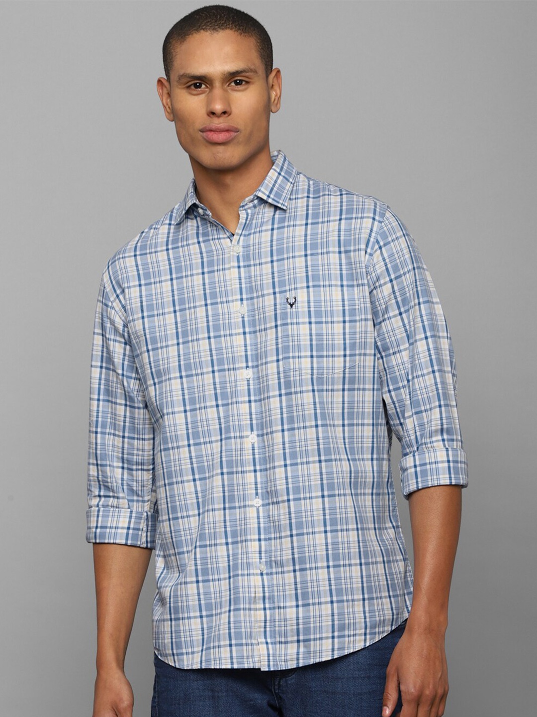 

Allen Solly Men Blue Slim Fit Tartan Checked Pure Cotton Casual Shirt