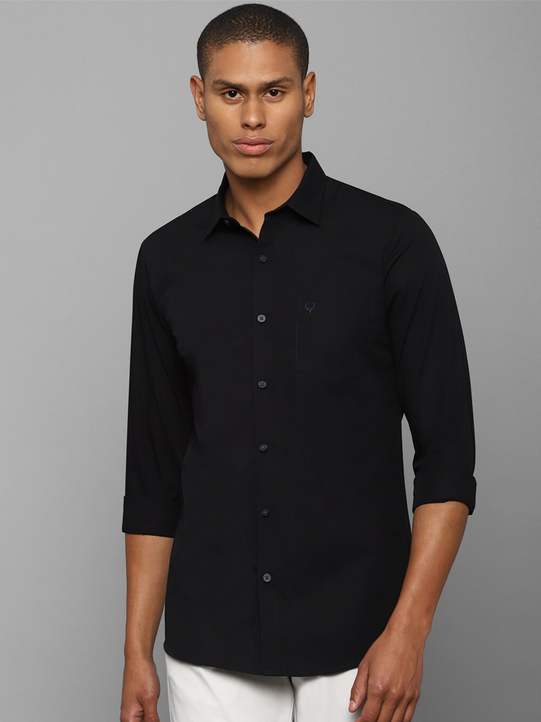 Allen Solly Men Black Slim Fit Solid Cotton Casual Shirt