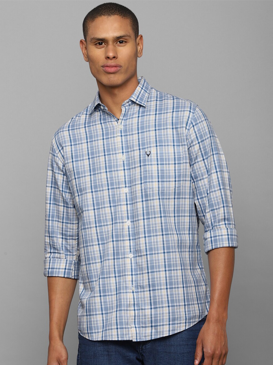 

Allen Solly Men Blue Slim Fit Tartan Checks Checked Pure Cotton Casual Shirt