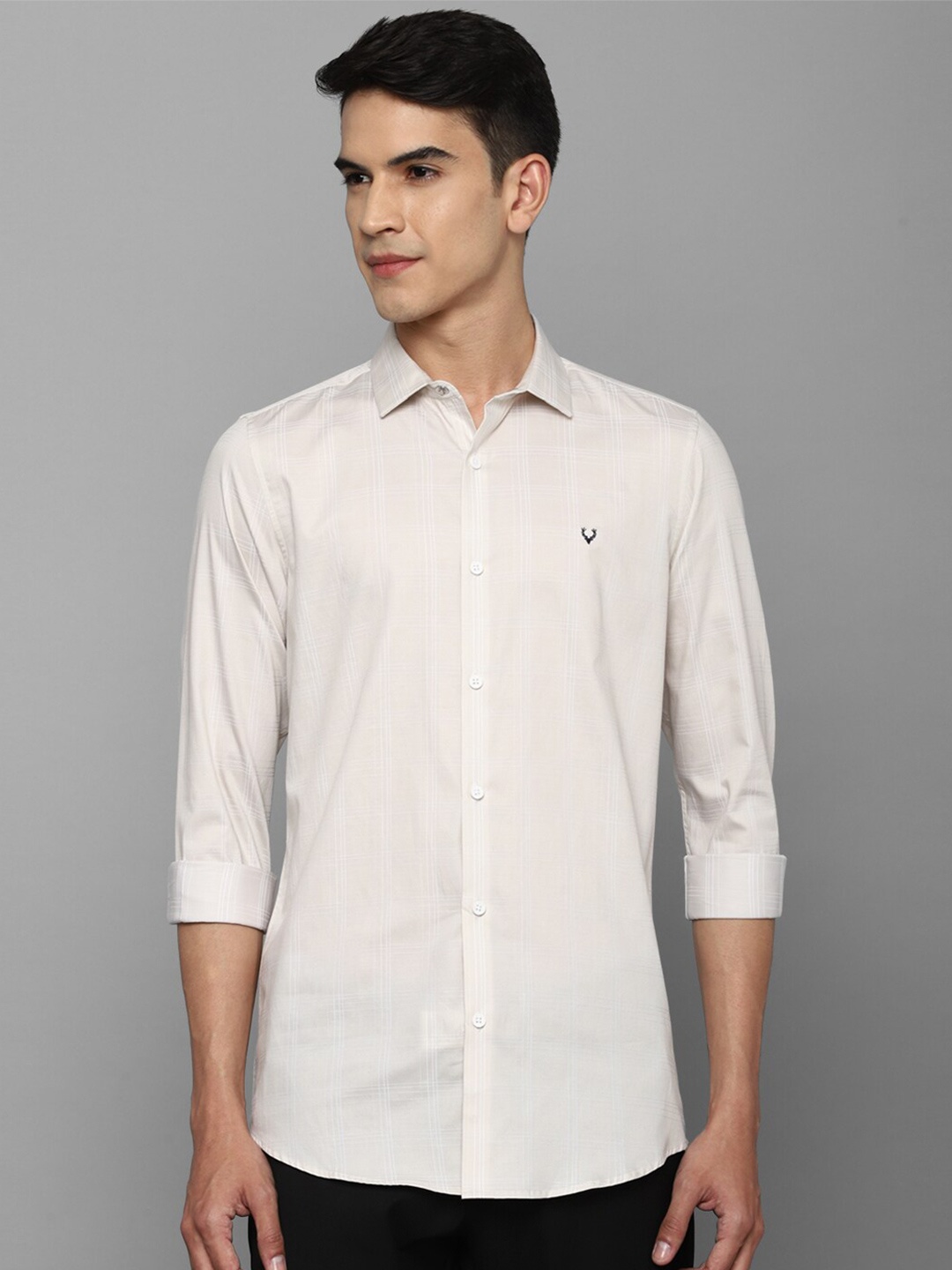 

Allen Solly Men Cream-Coloured Slim Fit Checked Casual Shirt