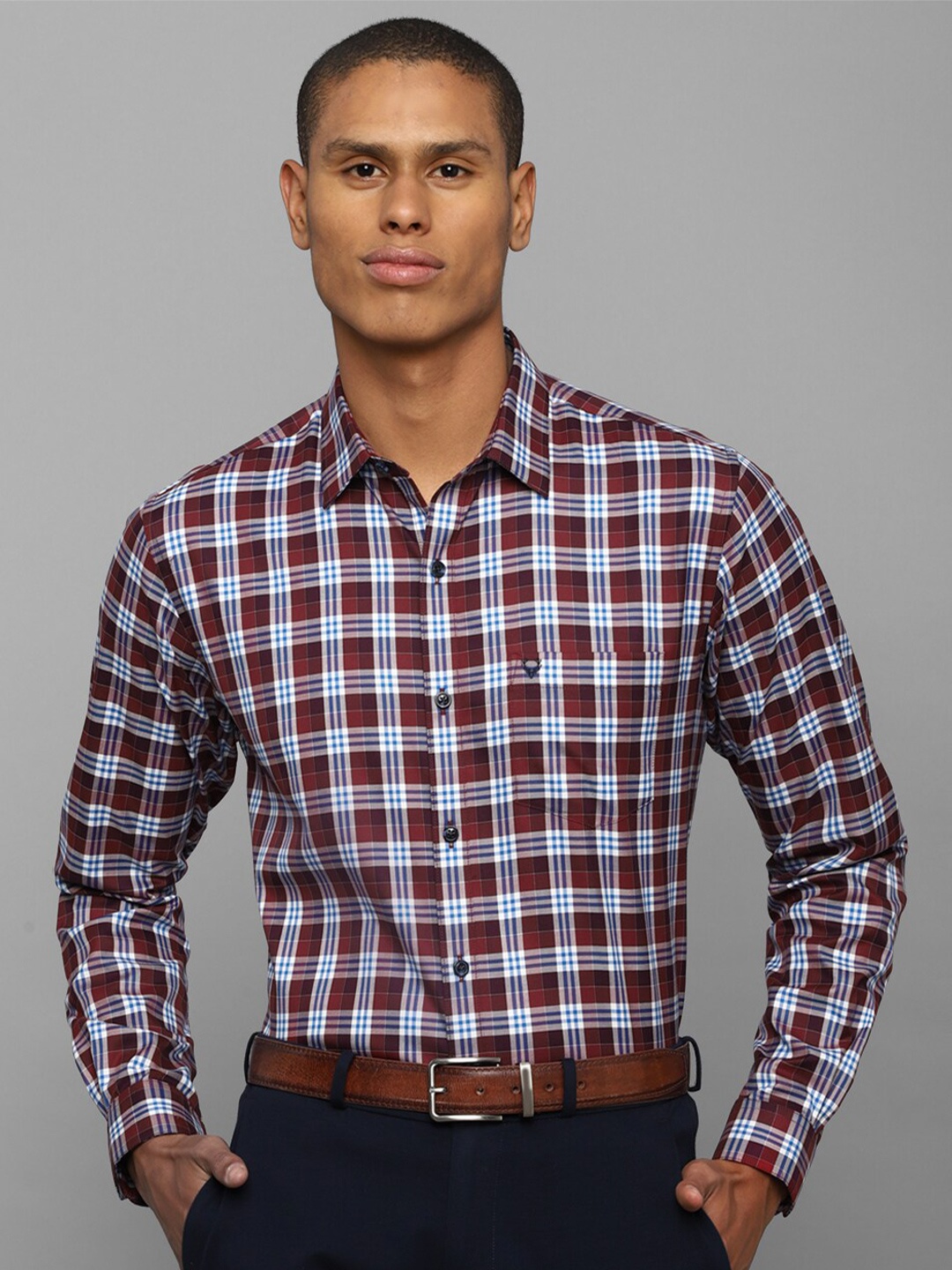 

Allen Solly Men Maroon Slim Fit Tartan Checked Cotton Formal Shirt