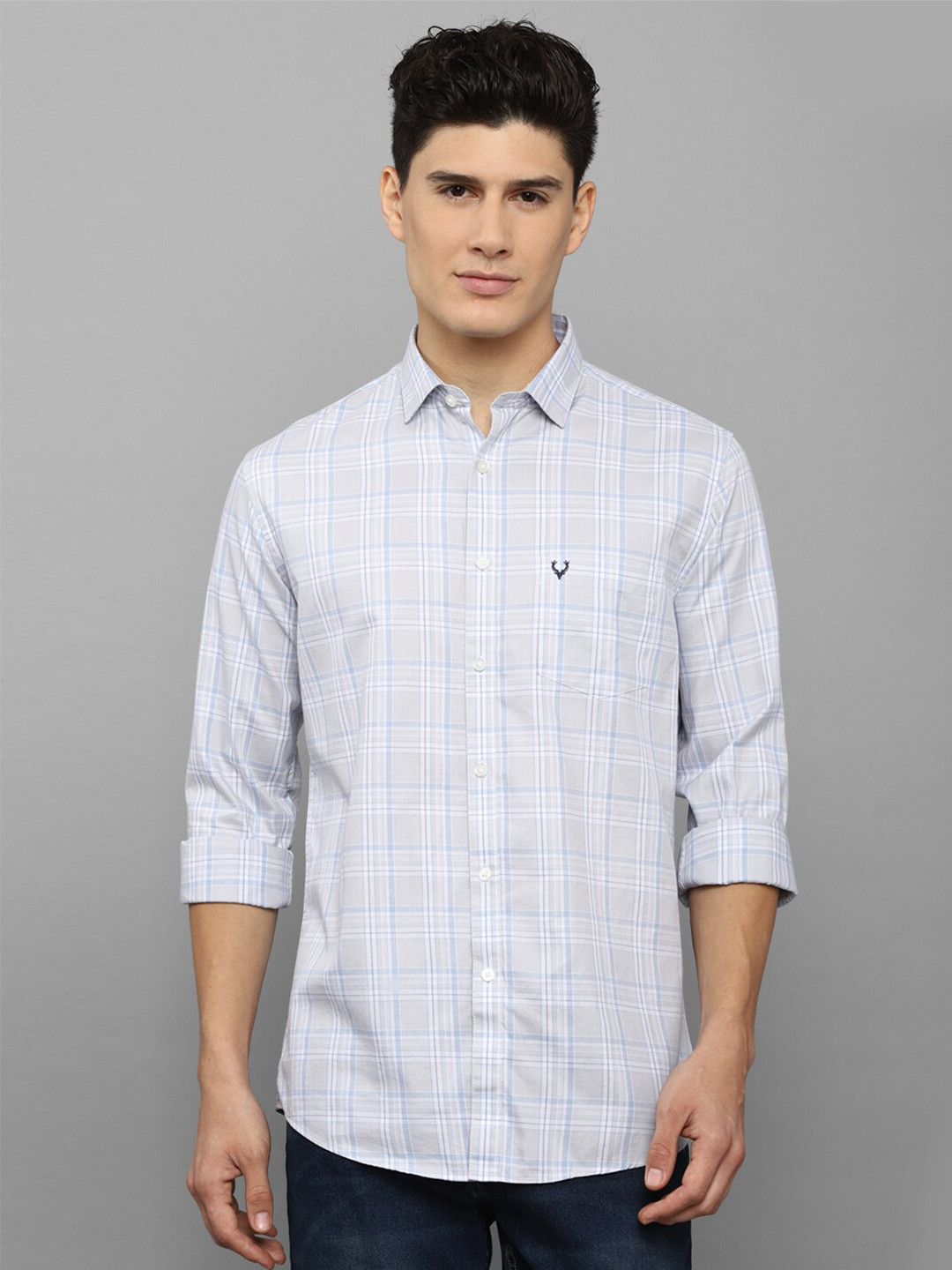 

Allen Solly Men Blue Slim Fit Tartan Checked Pure Cotton Casual Shirt