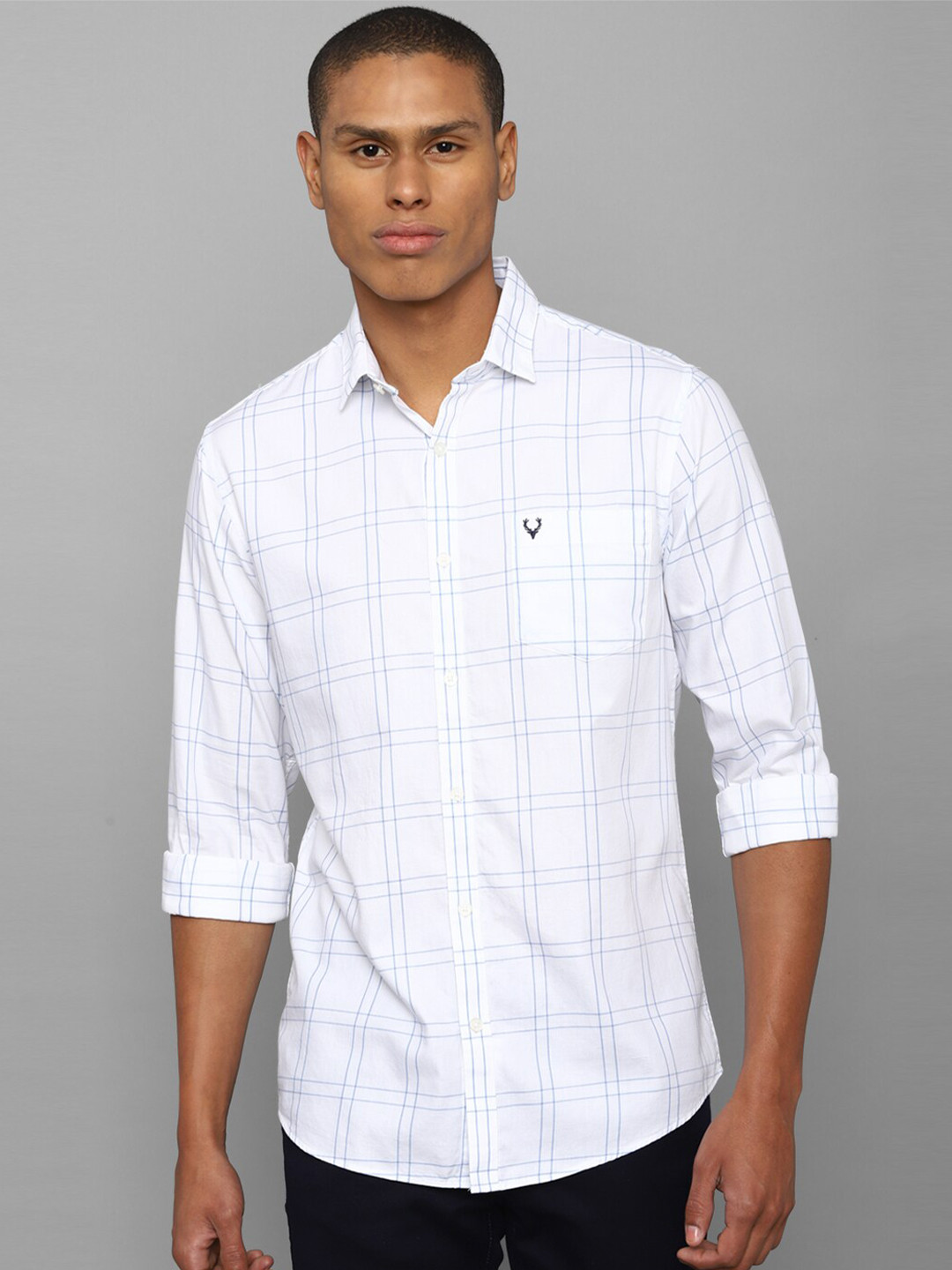 

Allen Solly Men White Slim Fit Windowpane Checked Pure Cotton Casual Shirt