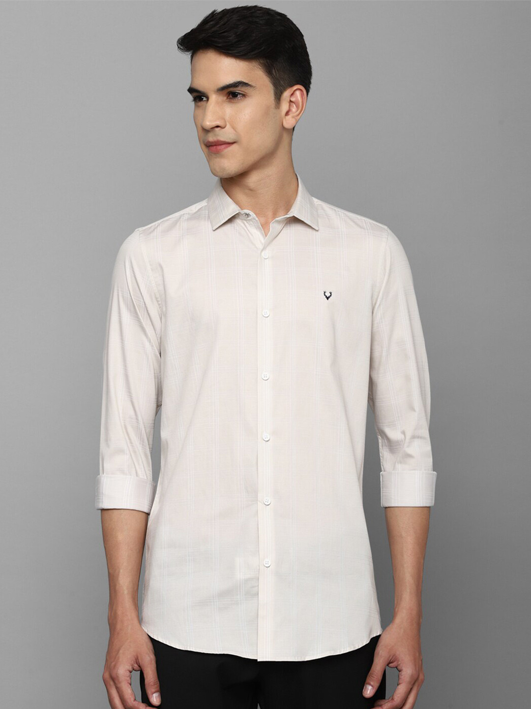 

Allen Solly Men Cream-Coloured Slim Fit Checked Cotton Casual Shirt