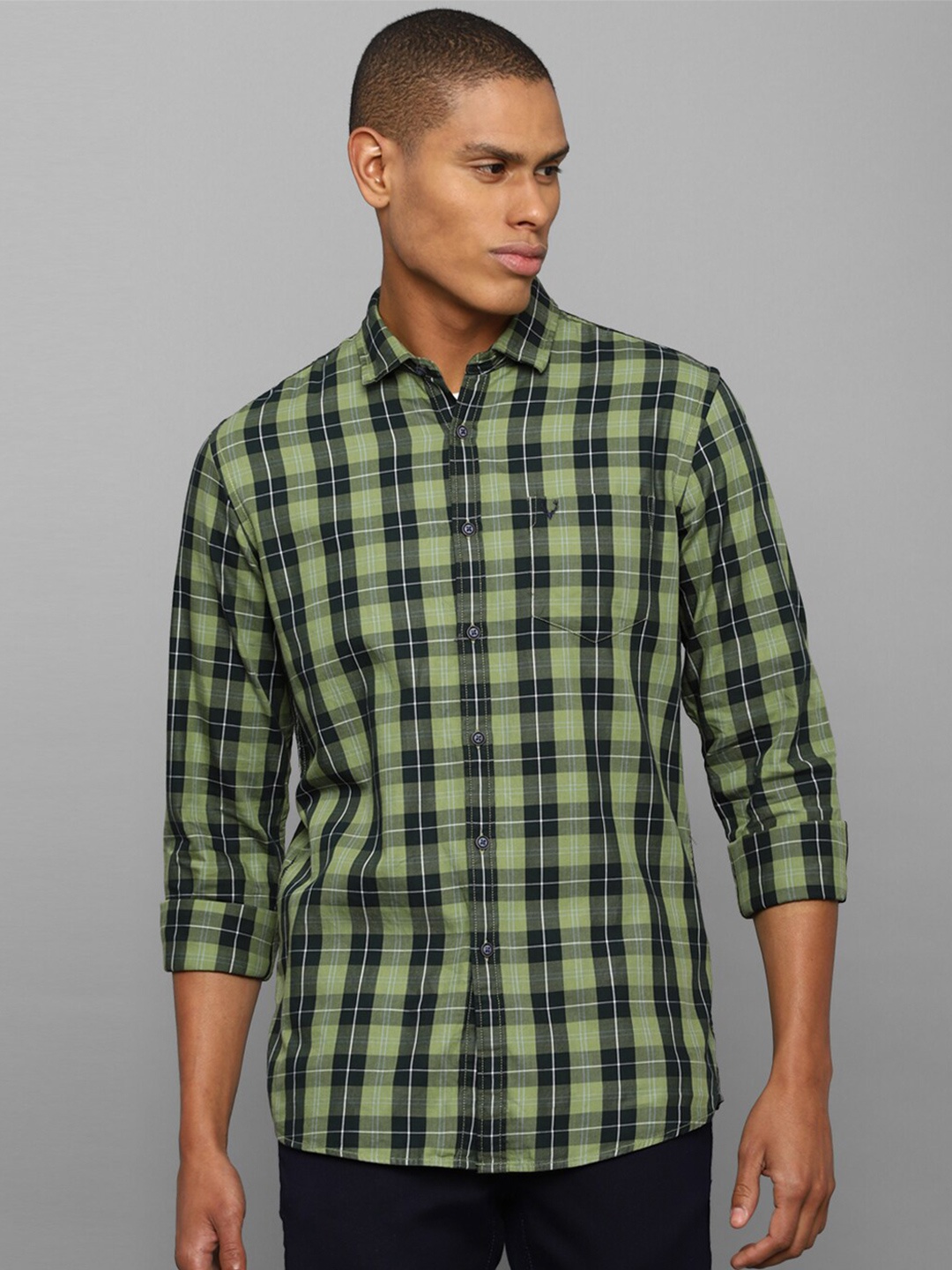 

Allen Solly Sport Men Green Tartan Checked Pure Cotton Casual Shirt