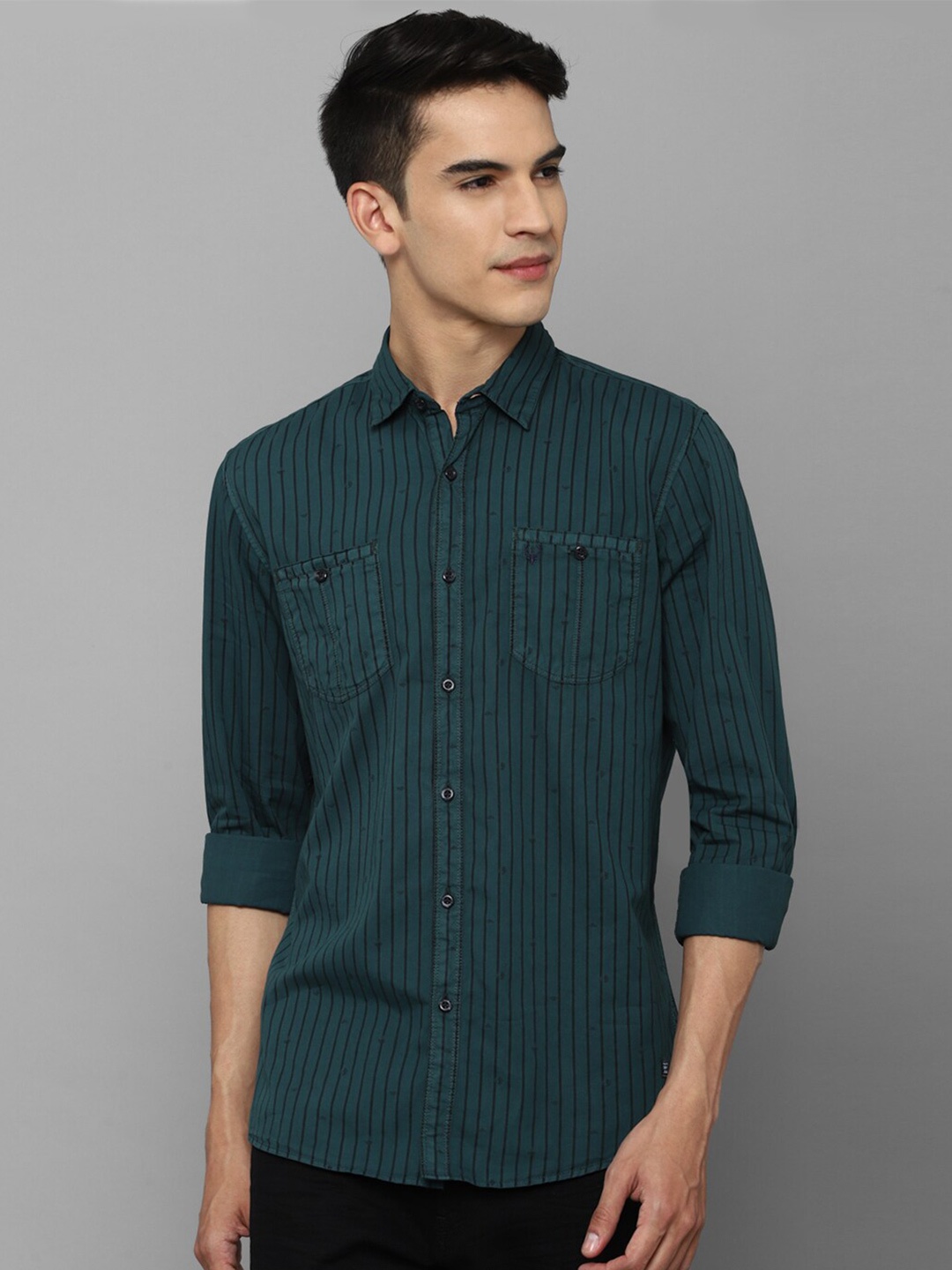 

Allen Solly Sport Men Teal Striped Casual Cotton Shirt