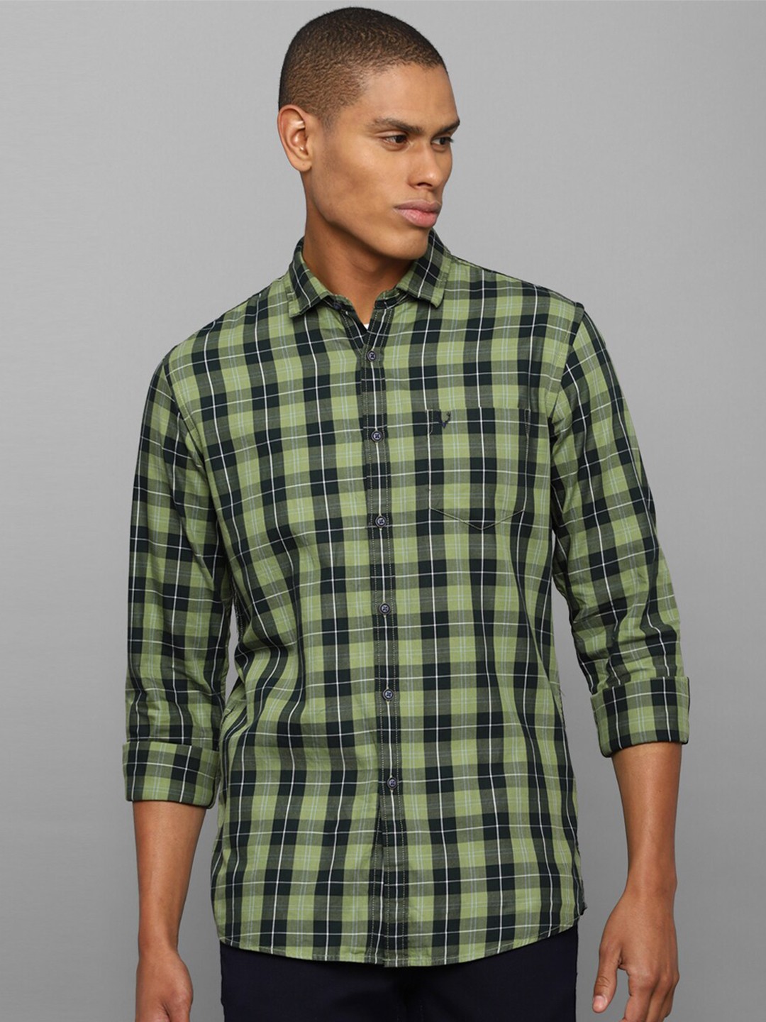 

Allen Solly Sport Men Green Tartan Checked Pure Cotton Casual Shirt
