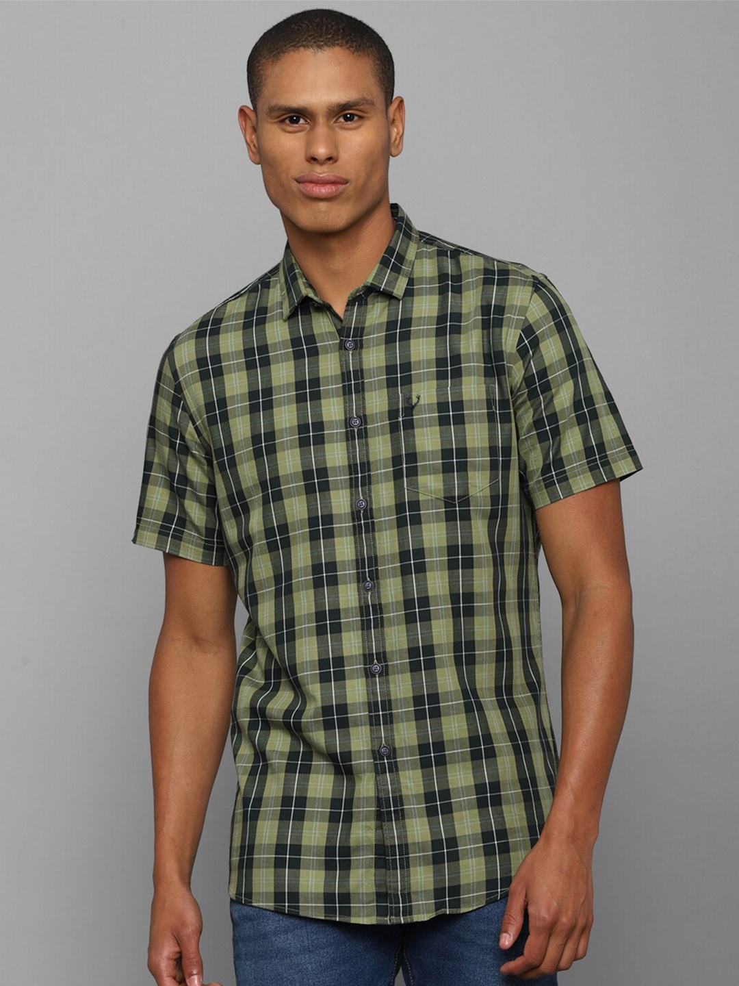 

Allen Solly Sport Men Green Tartan Checked Pure Cotton Casual Shirt