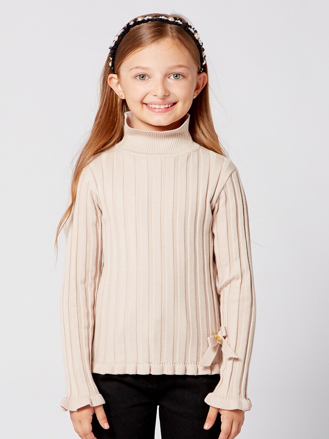 

One Friday Girls Beige Ribbed Pullover