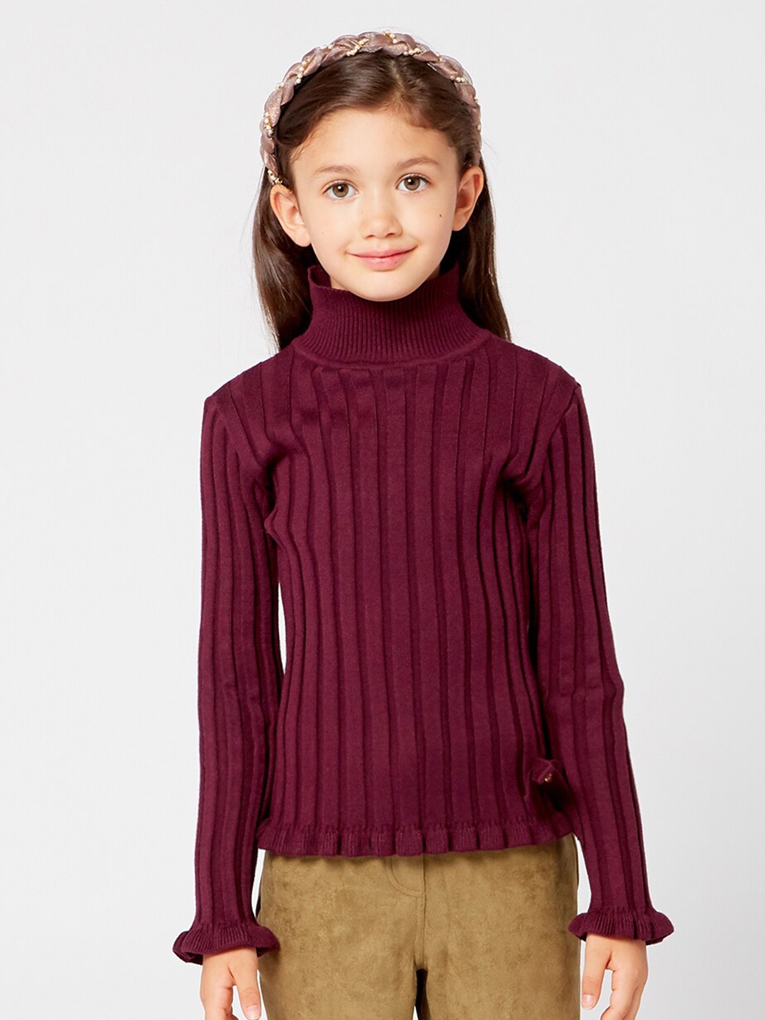 One Friday Girls Burgundy Striped Pullover