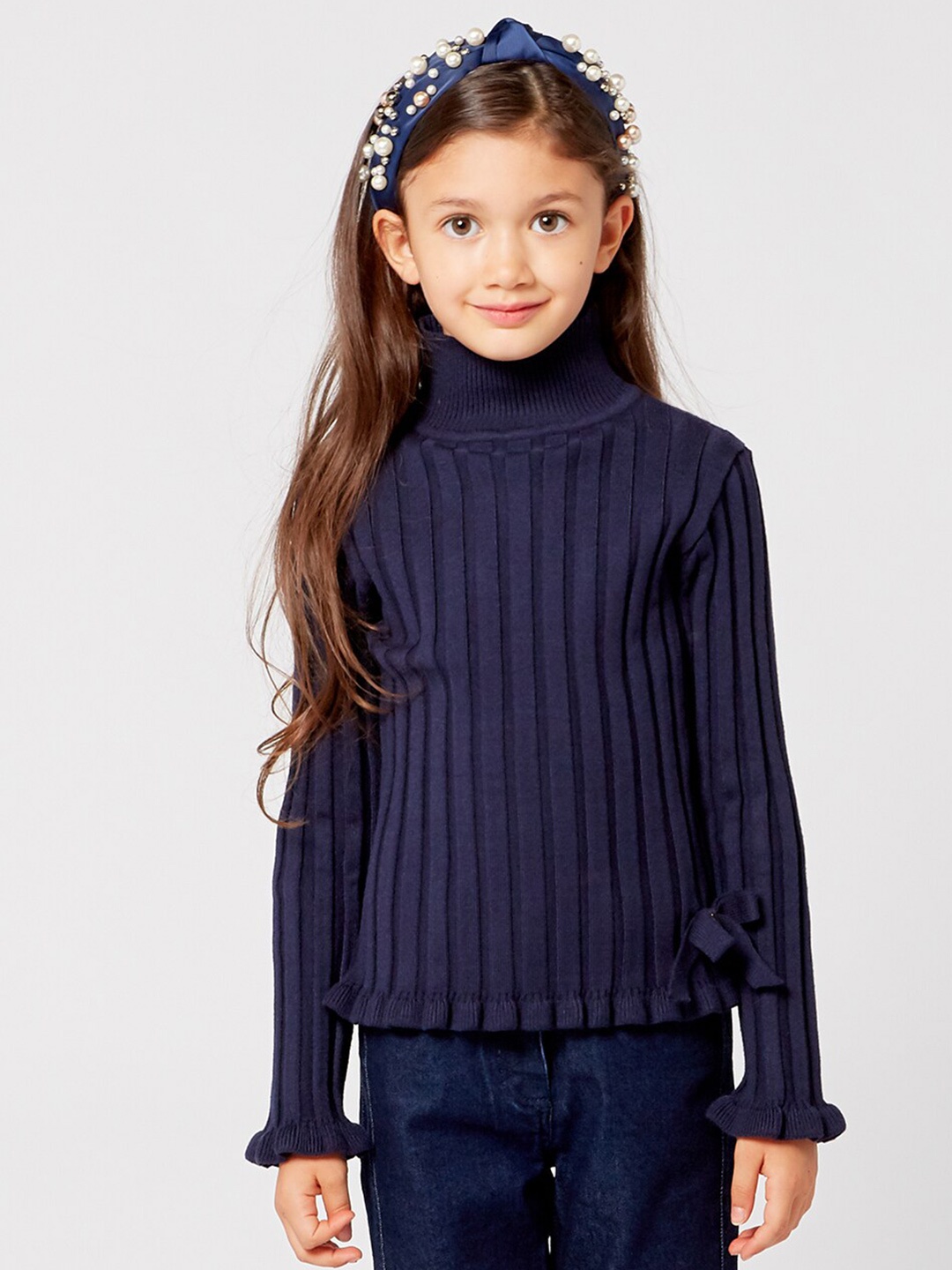 

One Friday Girls Blue Ribbed Pullover