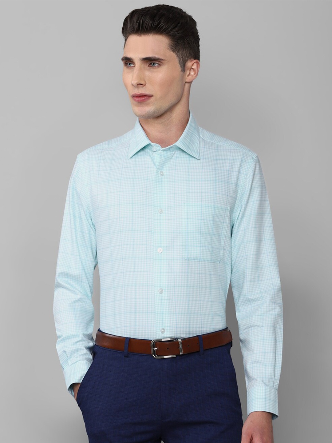 

Louis Philippe Men Green Slim Fit Checked Pure Cotton Formal Shirt