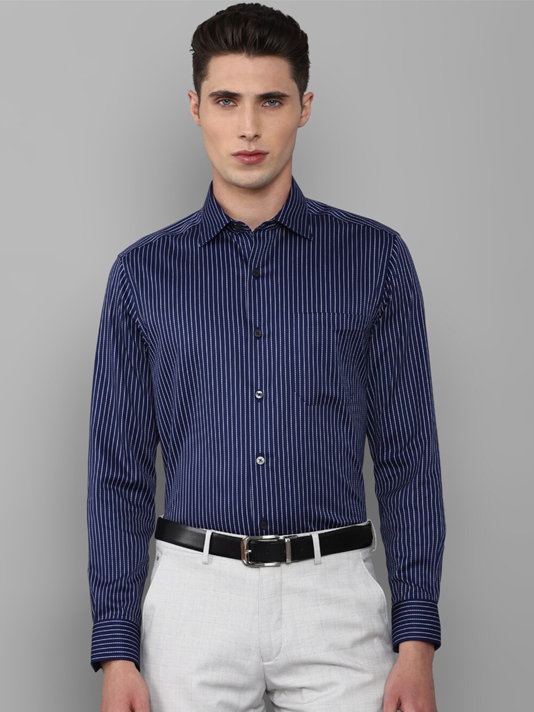 

Louis Philippe Men Blue Slim Fit Striped Cotton Formal Shirt