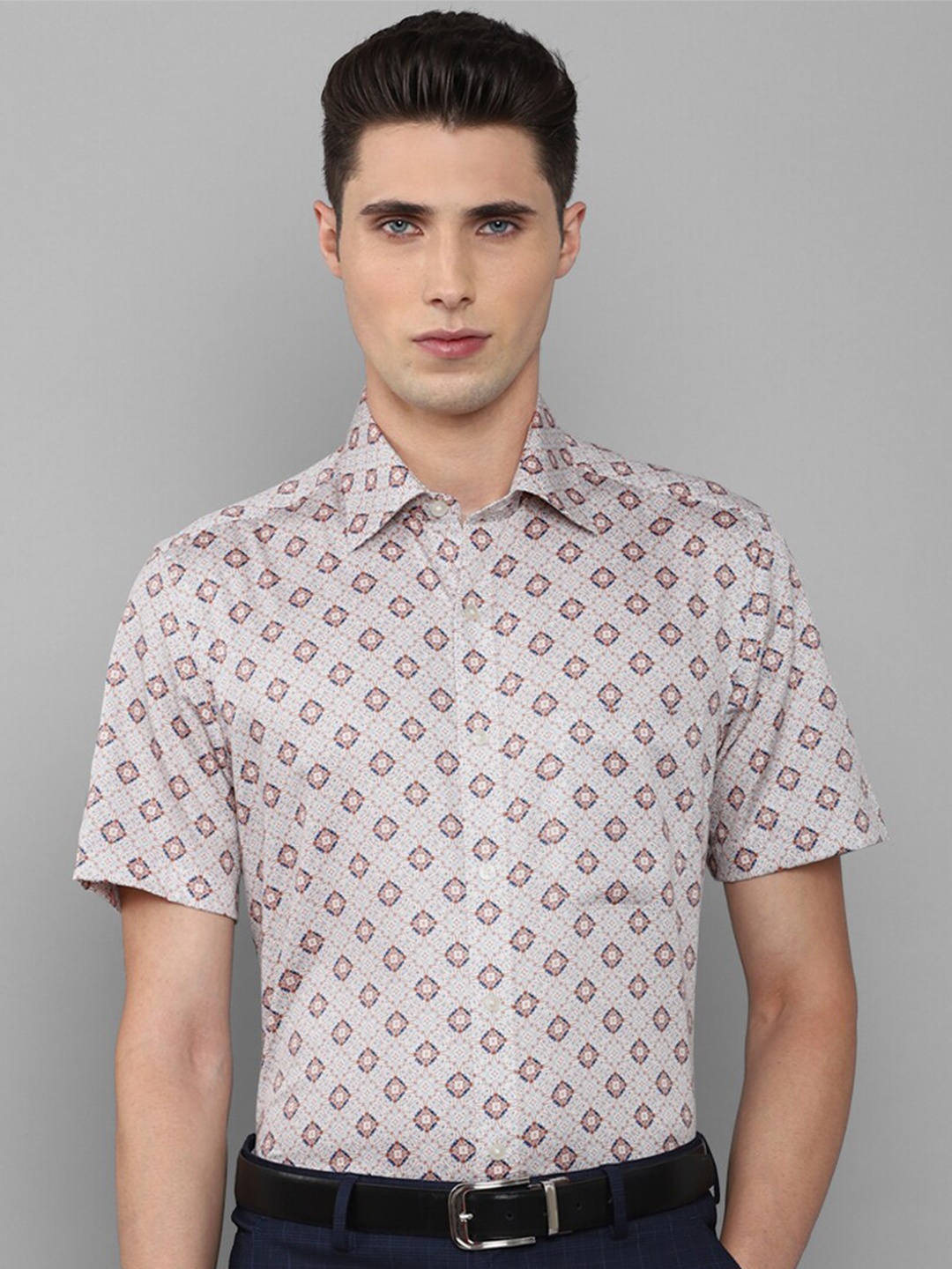 

Louis Philippe Men Grey Slim Fit Printed Cotton Formal Shirt