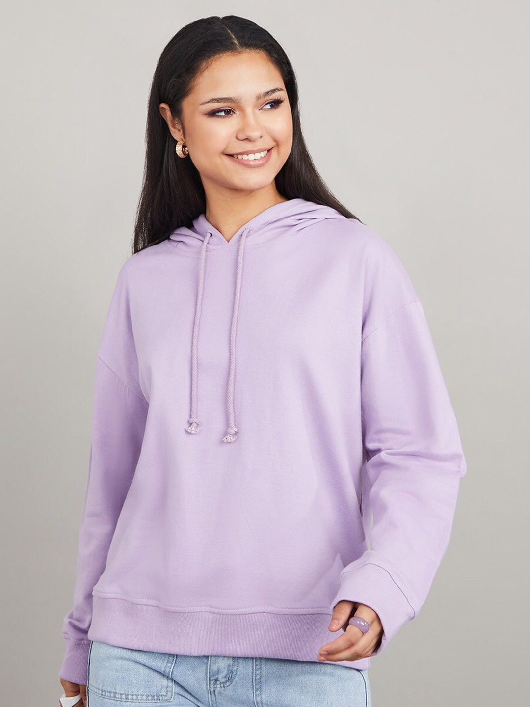 

Styli Women Lavender Regular Length Drop Shoulder Regular Fit Hoodie
