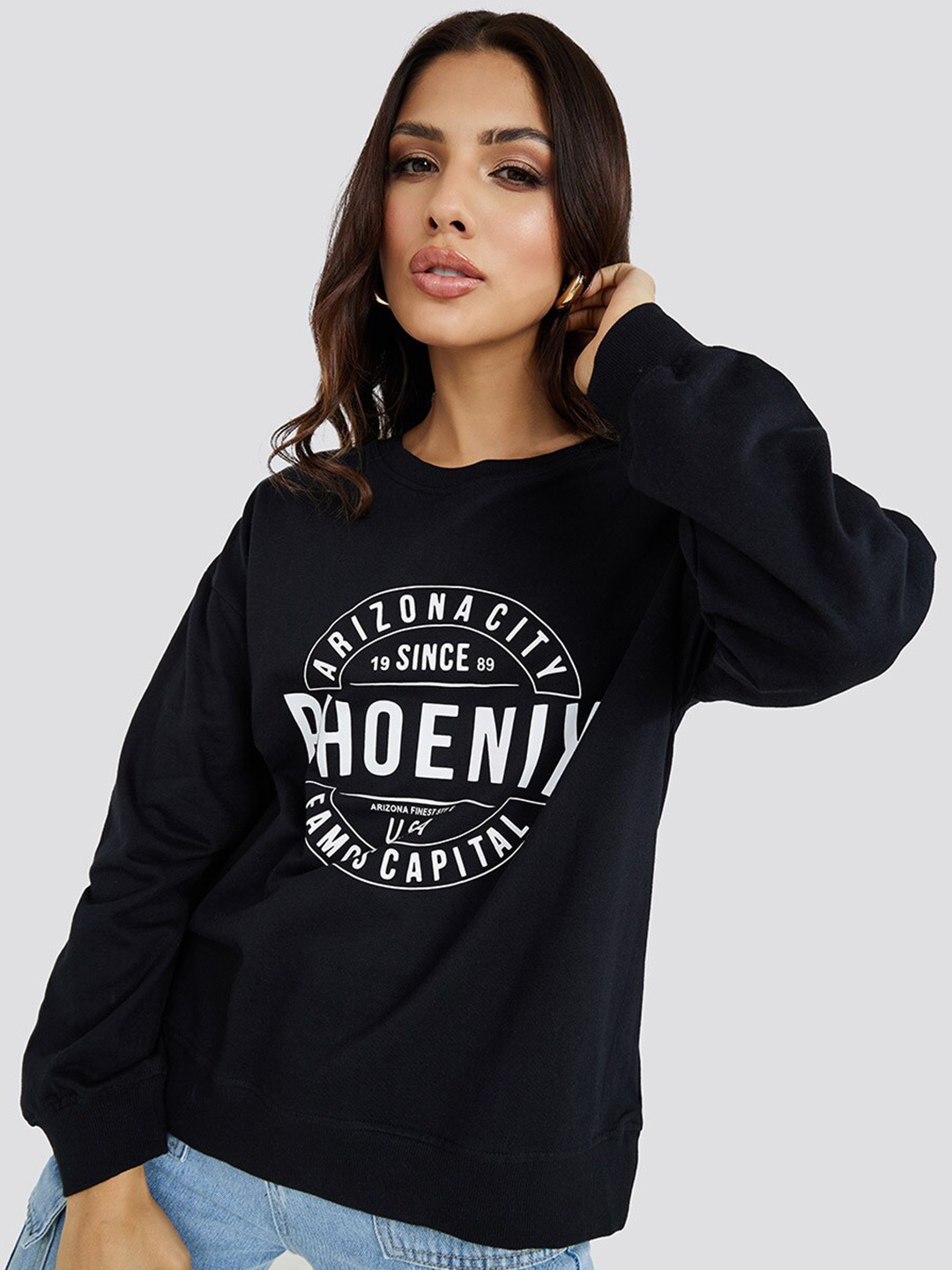 

Styli Women Black Slogan Print Regular Fit Sweatshirt
