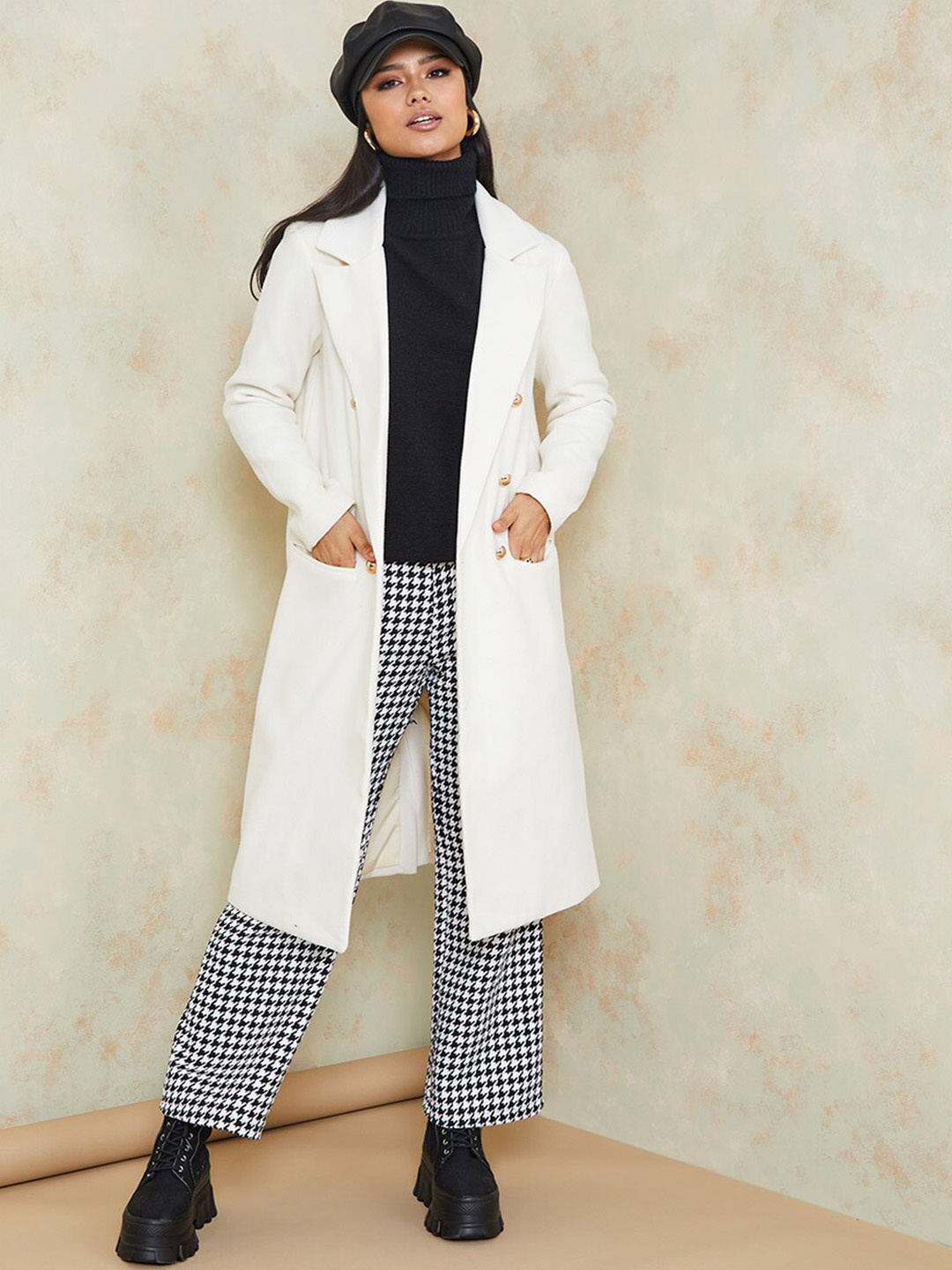 

Styli Women Off-White Double Breasted Regular Fit Wool Like Midi Coat