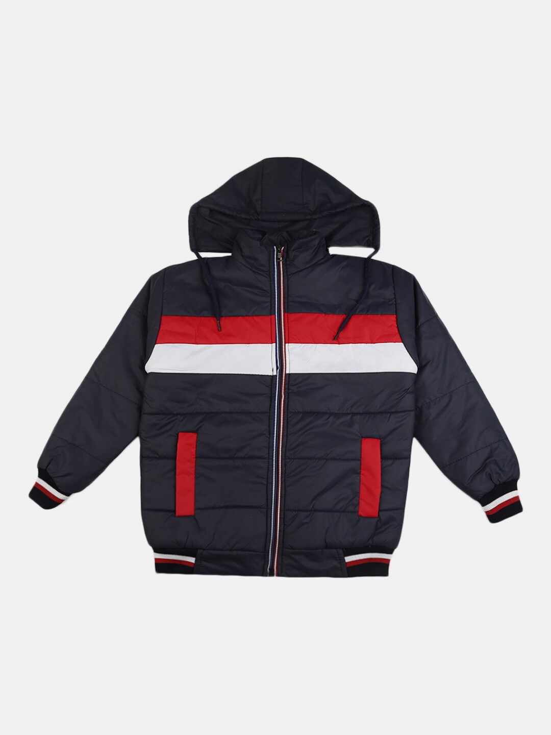 

V-Mart Boys Navy Blue White Striped Acrylic Lightweight Bomber Jacket