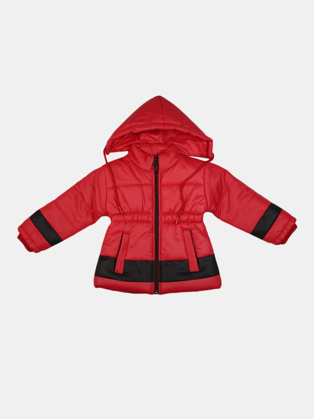 

V-Mart Girls Red Colourblocked Lightweight Longline Puffer Jacket