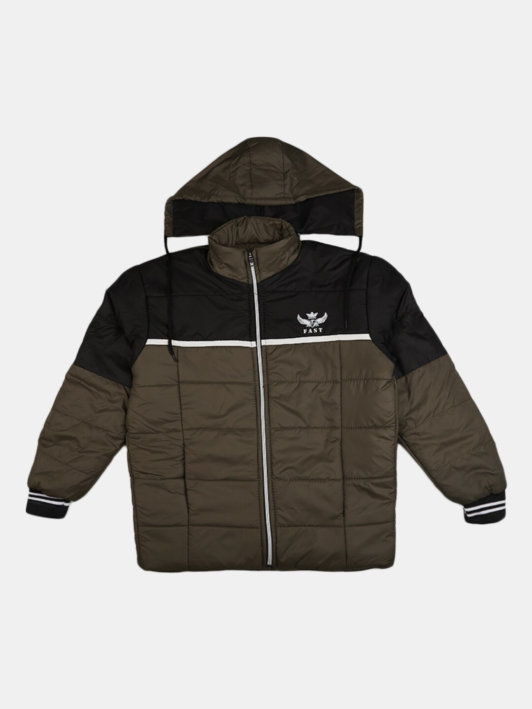 

V-Mart Boys Olive Green Black Colourblocked Acrylic Lightweight Padded Jacket