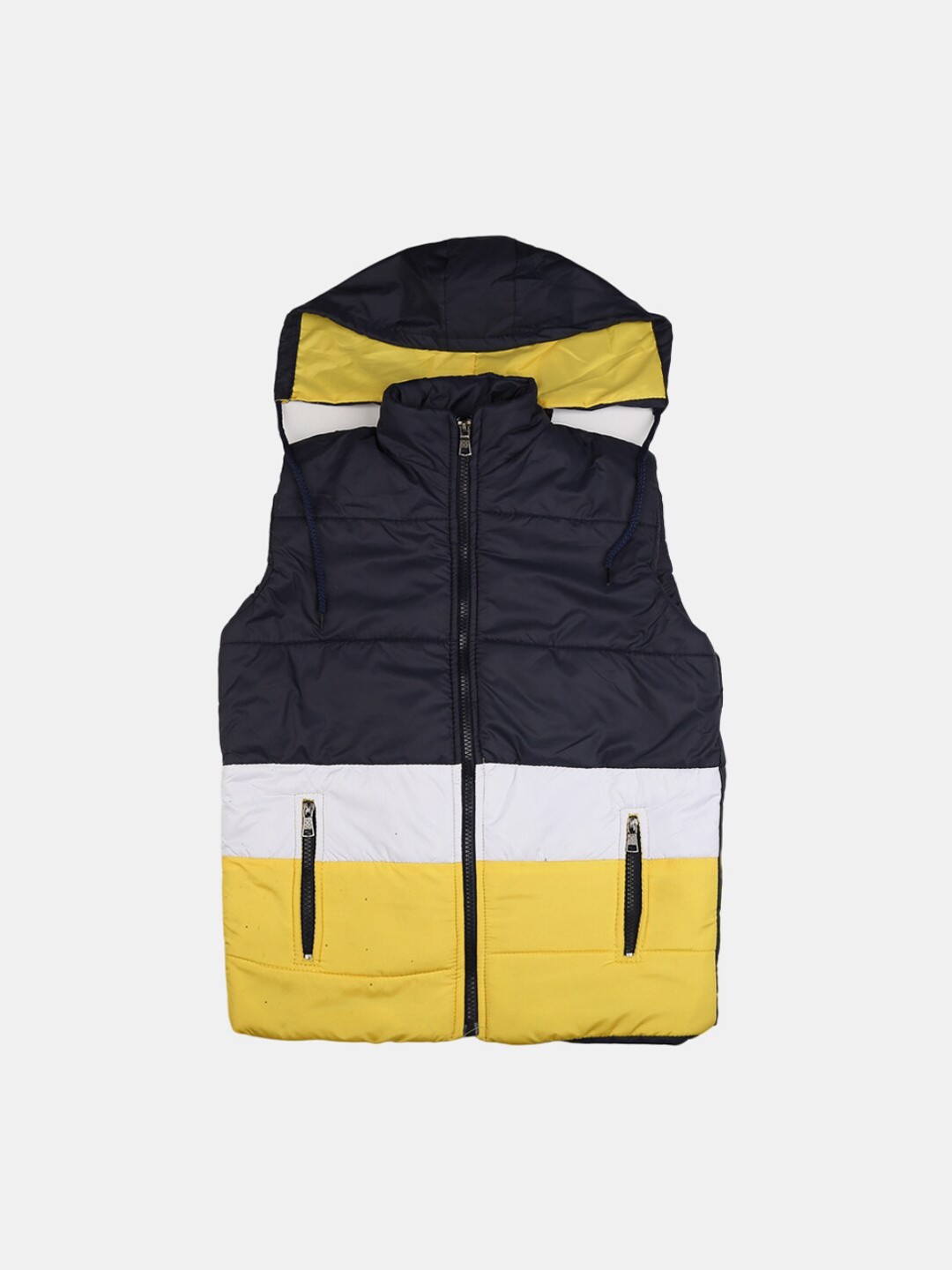 

V-Mart Boys Navy Blue Yellow Colourblocked Acrylic Lightweight Padded Jacket