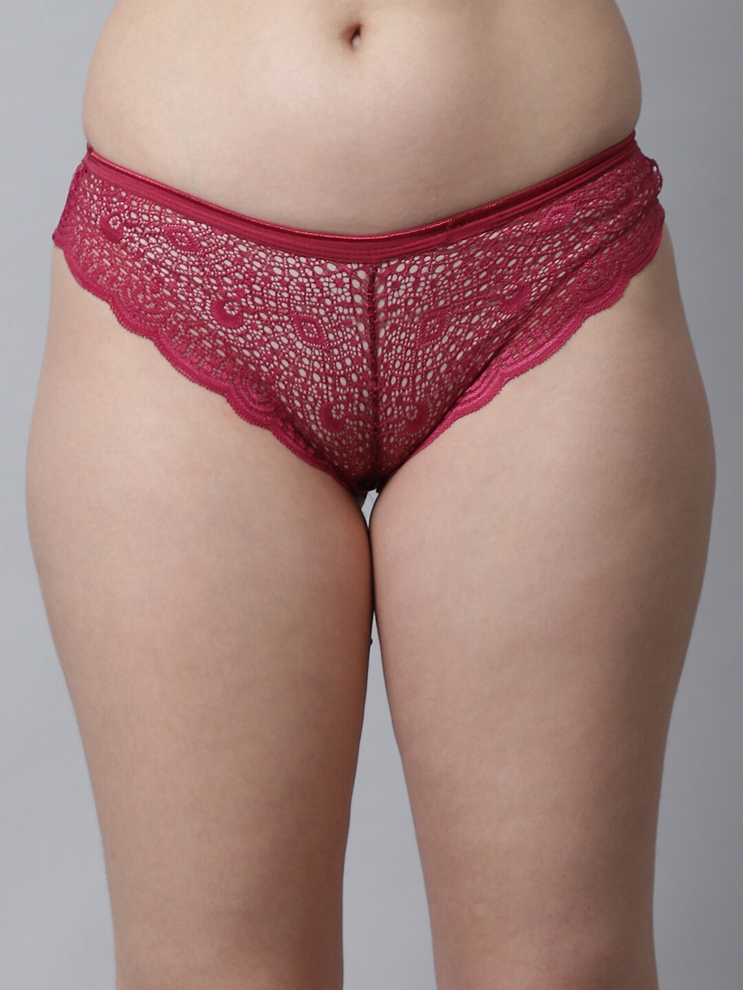 

PrettyCat Women Maroon Solid Anti-bacterial Lace Bikini Brief