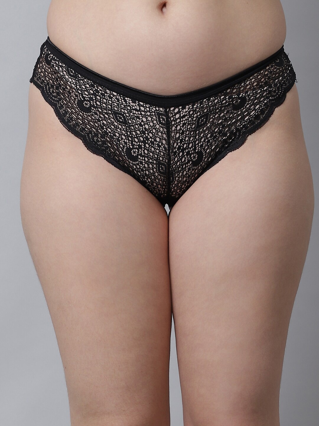 

PrettyCat Women Black Self-Design Bikini Lace Briefs