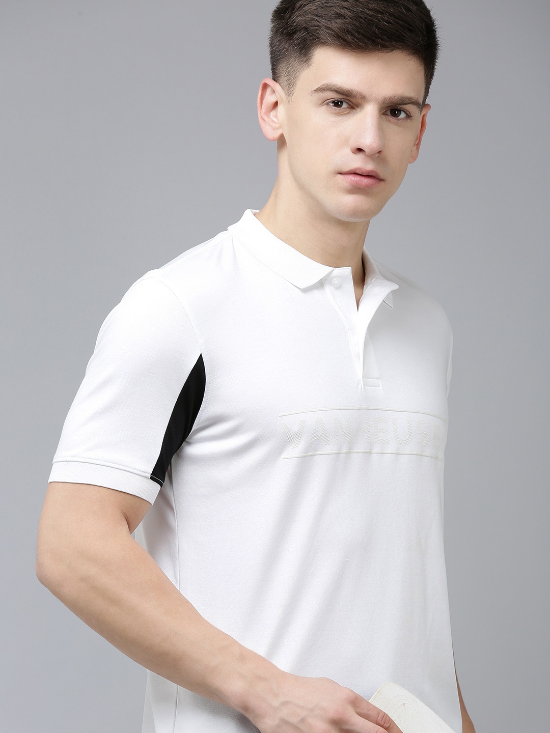 Van Heusen Brand Logo Printed Polo Collar Golf T-shirt, White