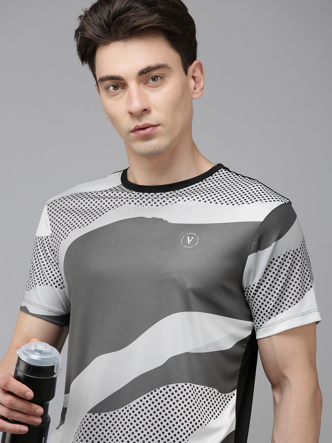 

Van Heusen Flex Abstract Print Knitted Active Fit Cycling Sports T-shirt, Grey