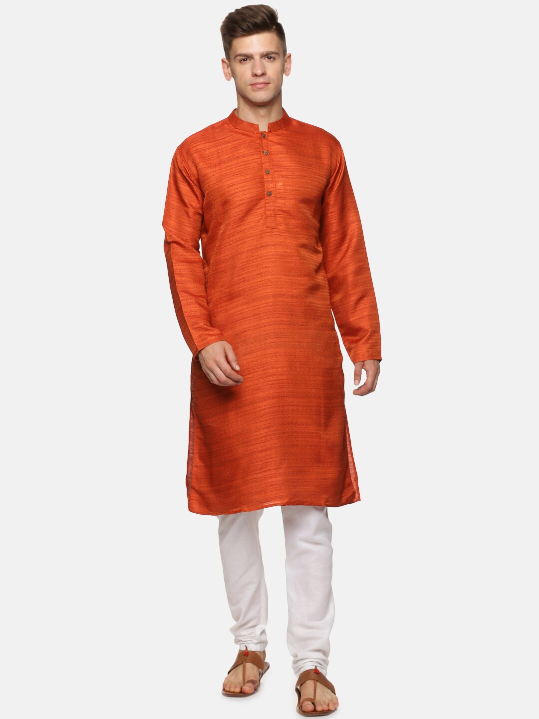 

PAROKSH Men Orange Solid Dupion Silk Kurta