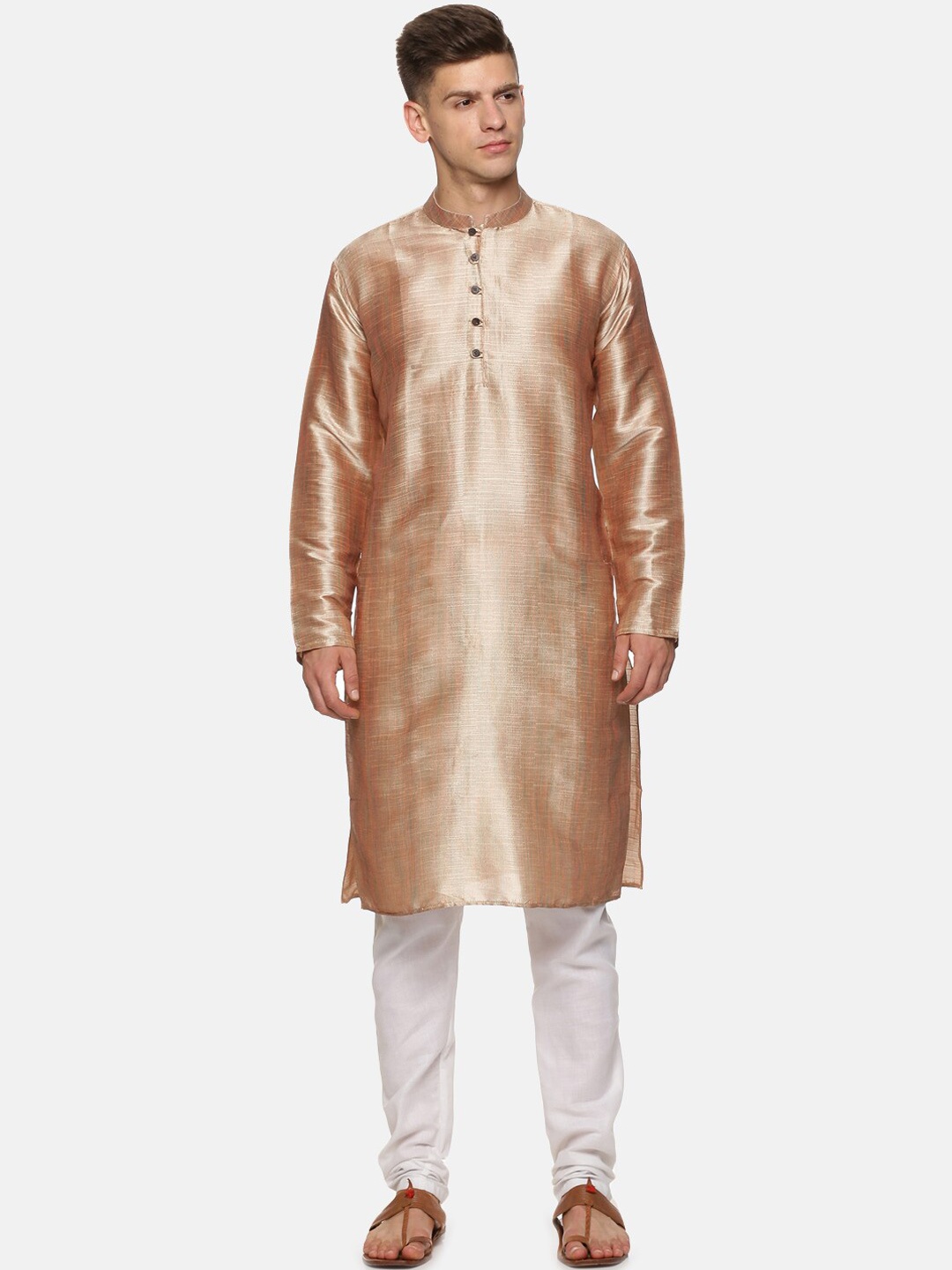 

PAROKSH Men Beige Solid Dupion Silk Kurta