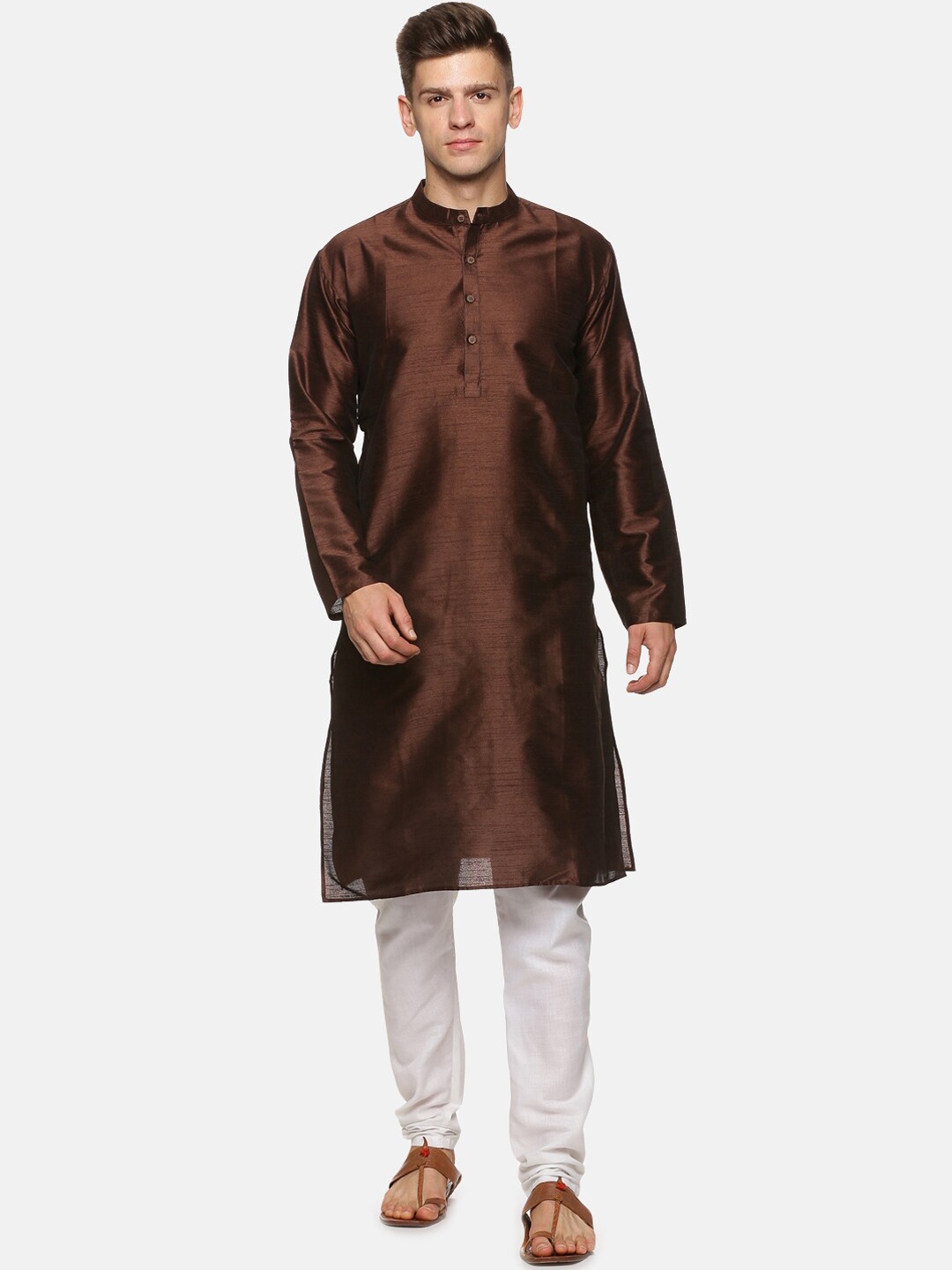 PAROKSH Men Brown Dupion Silk Kurta