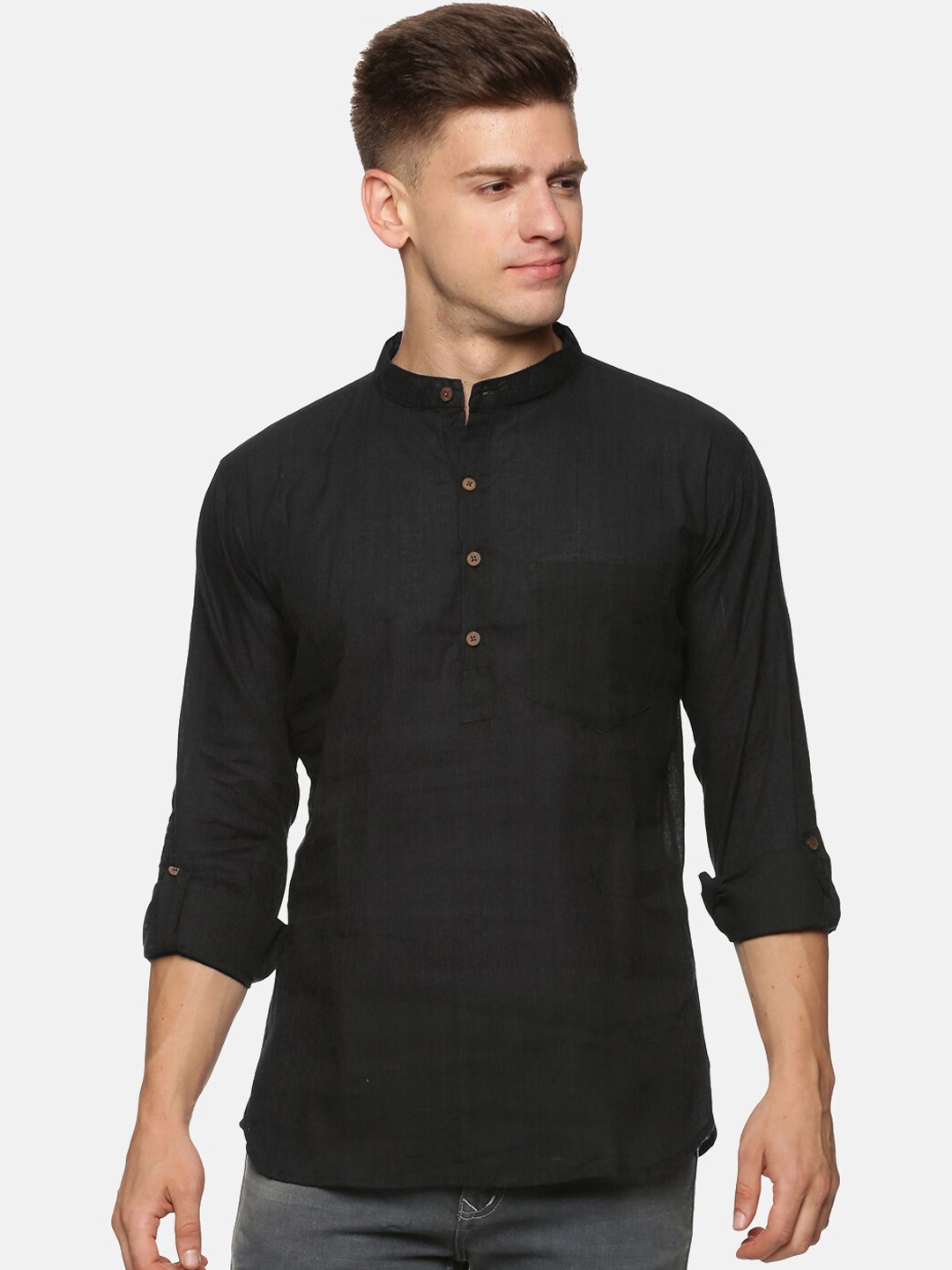 

PAROKSH Men Black Solid Cotton Kurta