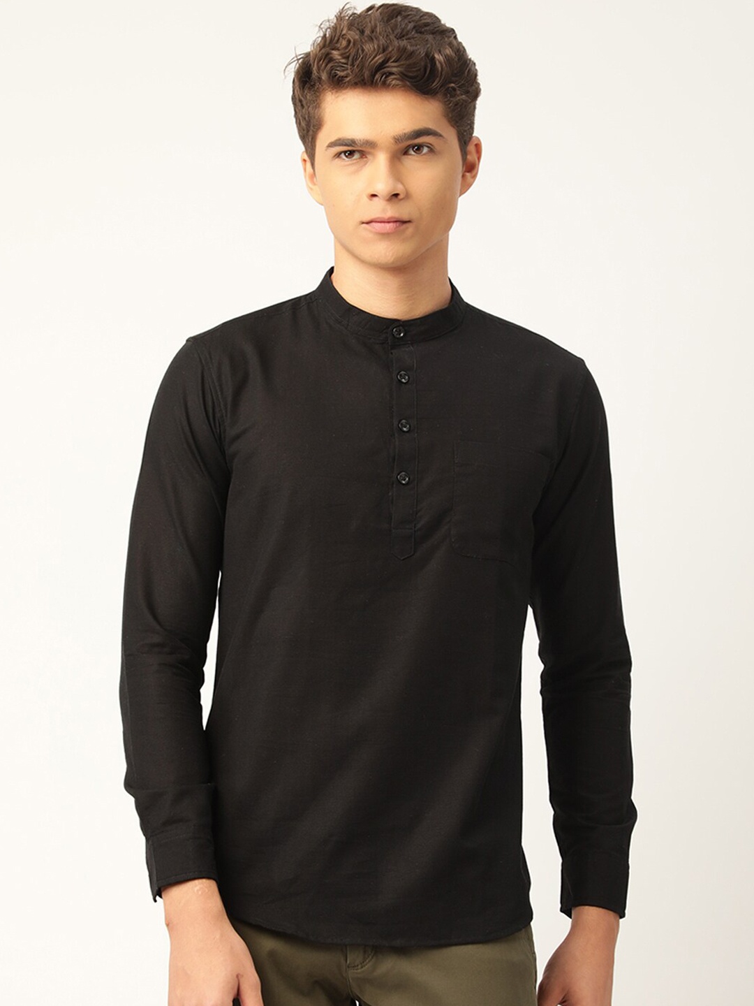 WHITE HEART Men Black Thread Work Kurta