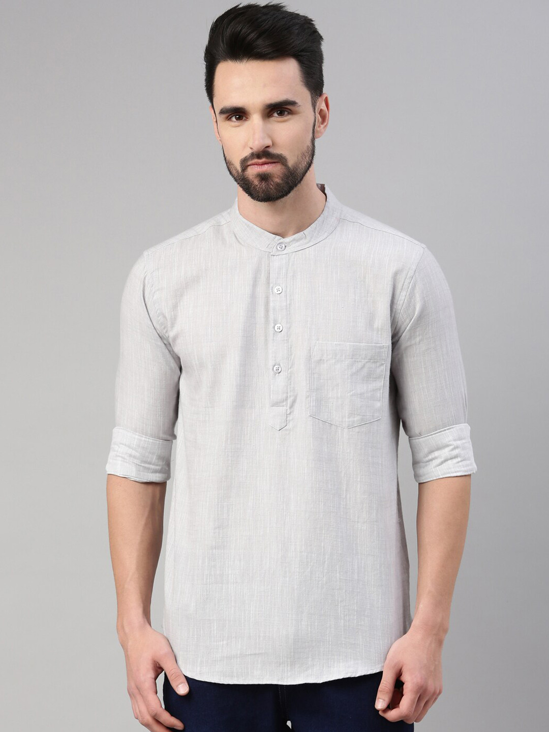 

WHITE HEART Men Grey Mandarin Collar Kurta