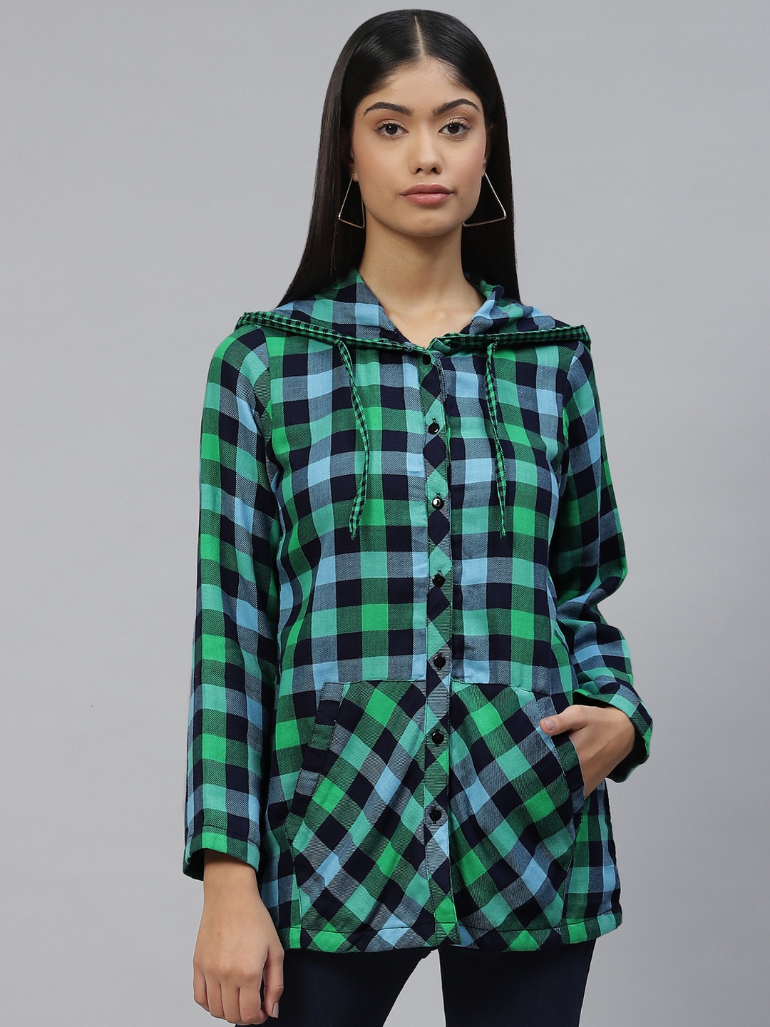 

Ayaany Women Gingham Checked Casual Shirt, Green