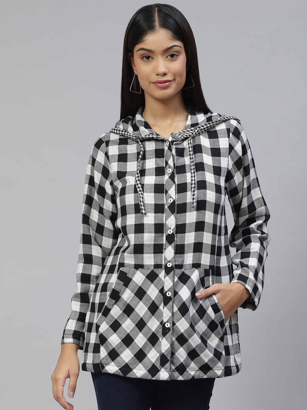 

Ayaany Women Gingham Checked Casual Shirt, Black