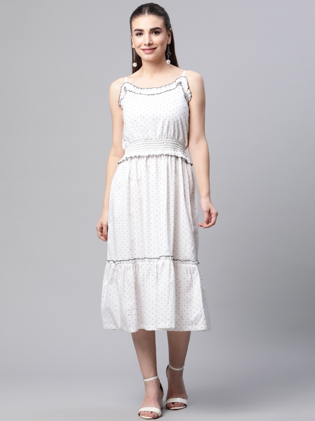 

Ayaany White & Black A-Line Tiered Midi Dress