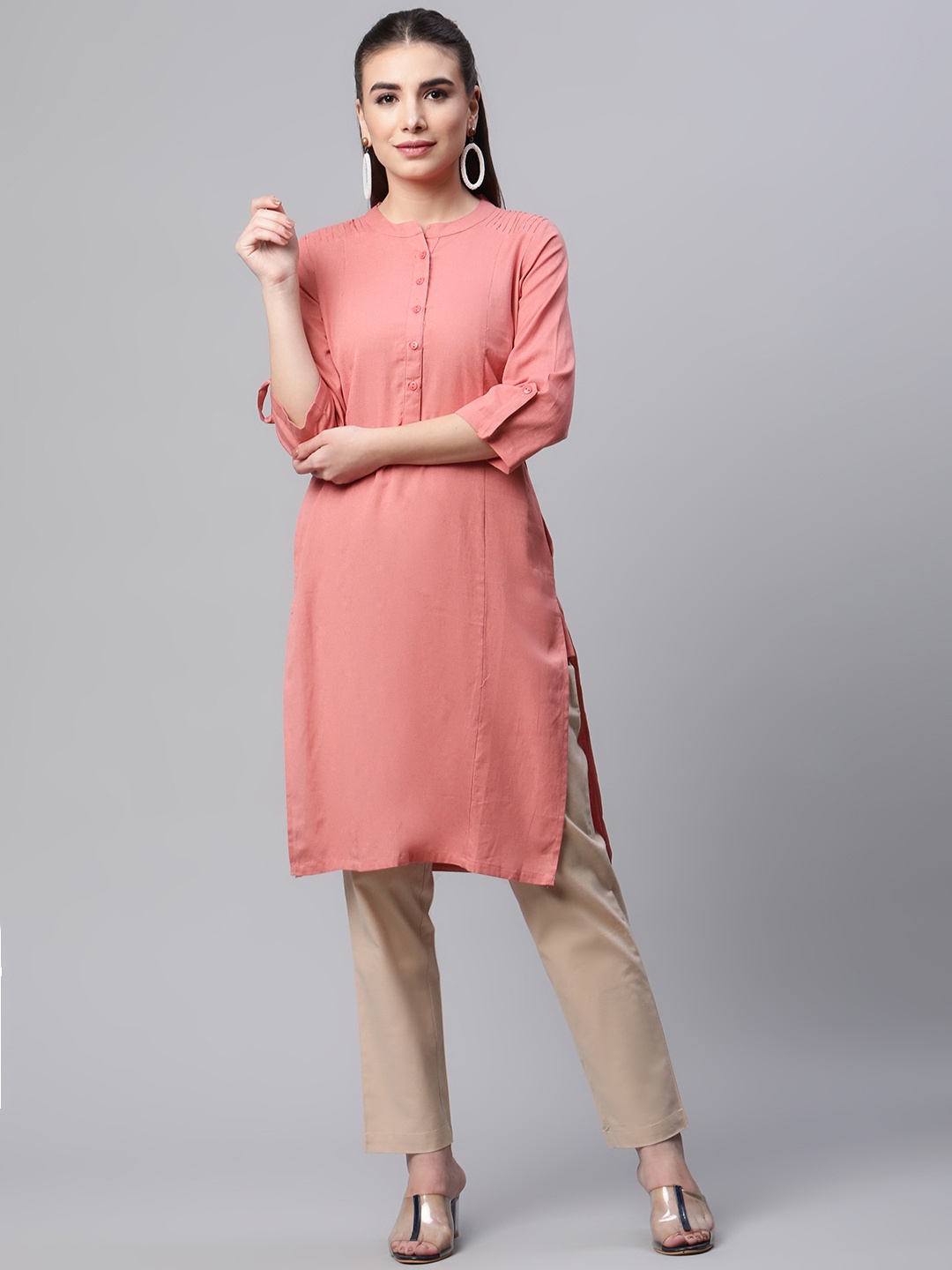 

Ayaany Women Pink Solid Straight Kurta