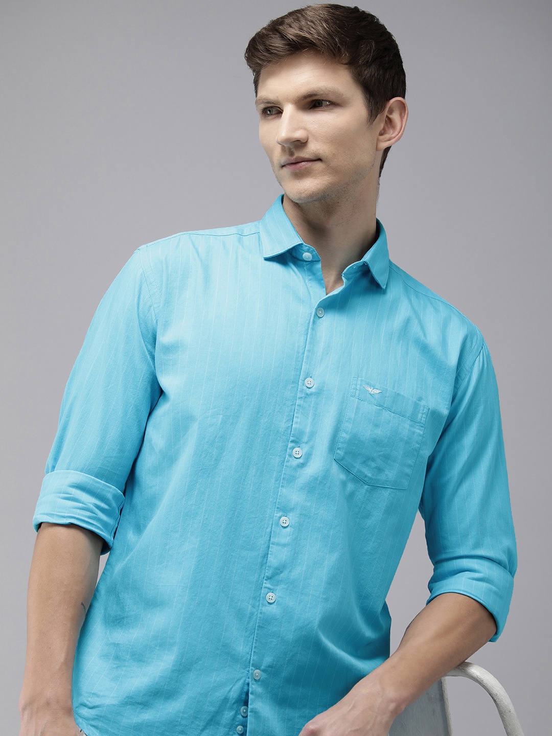 

Park Avenue Pure Cotton Slim Fit Opaque Striped Casual Shirt, Blue