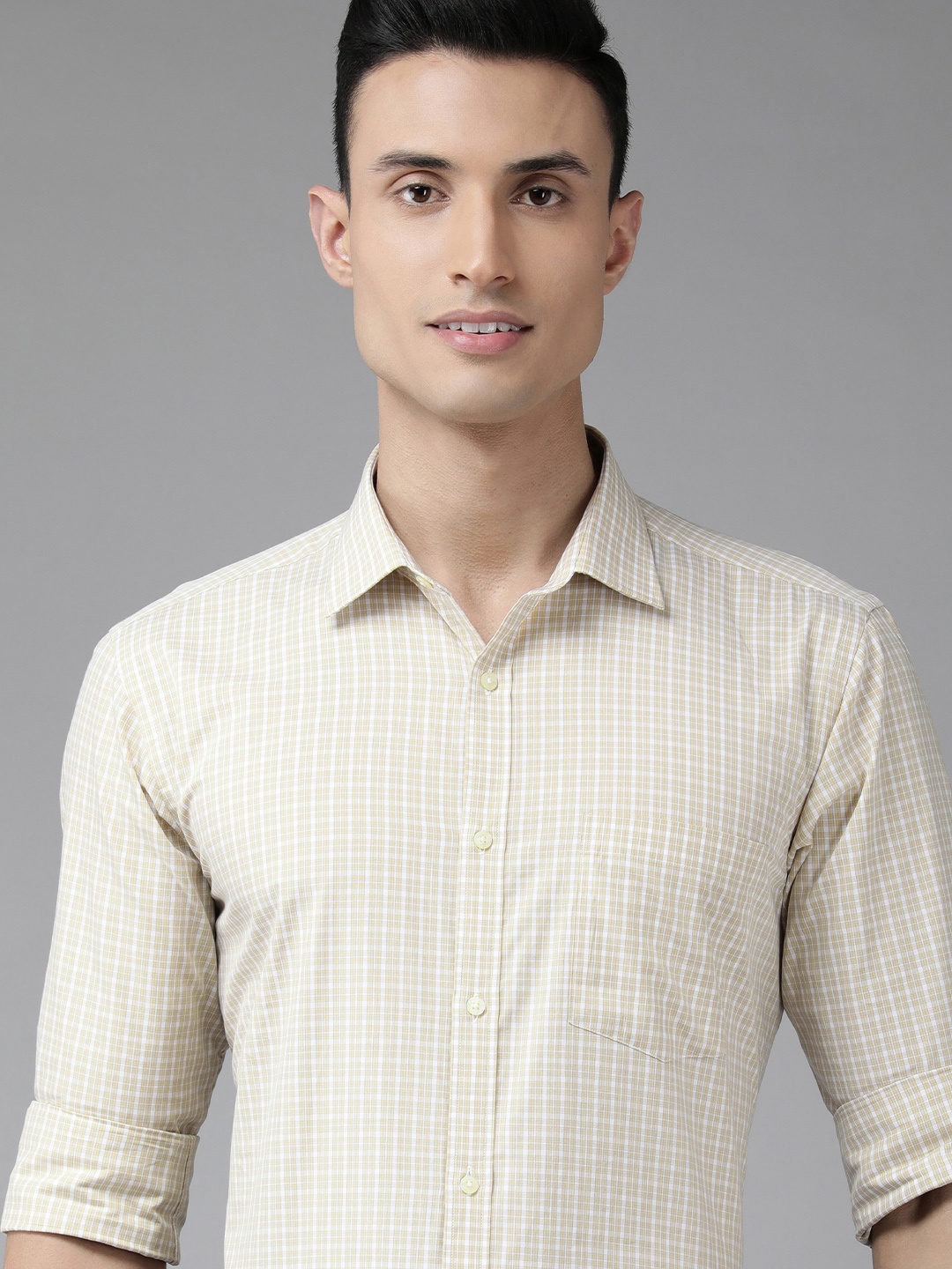 

Park Avenue Men Beige Slim Fit Checked Formal Shirt
