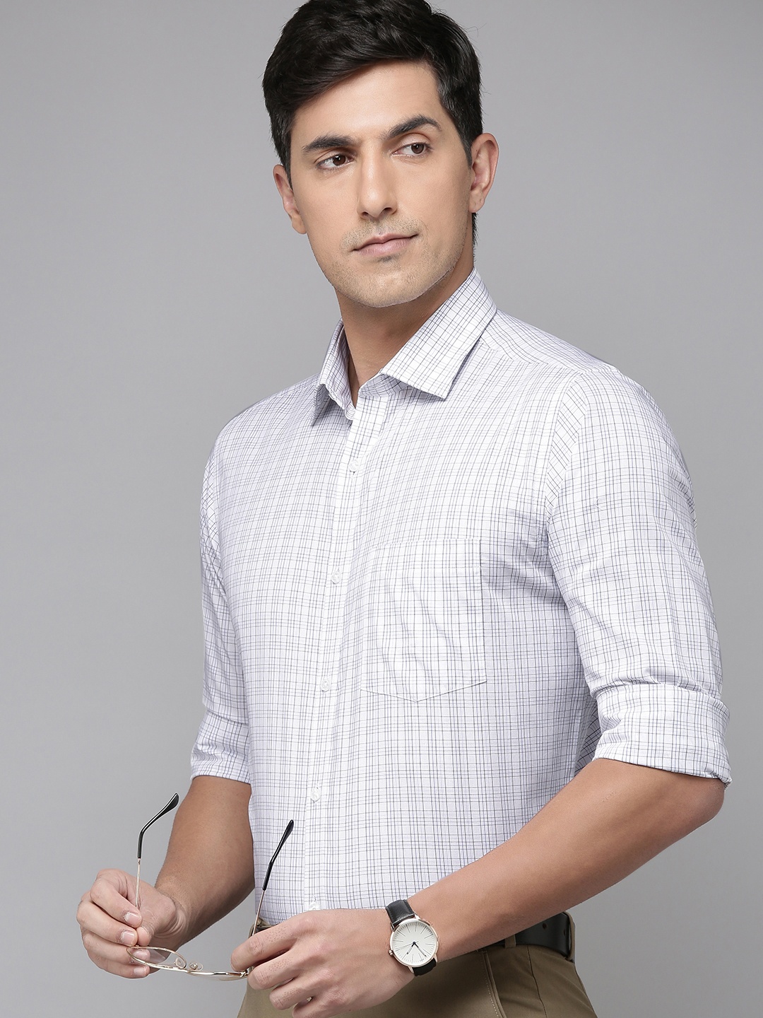 

Park Avenue Men Pure Cotton Slim Fit Checked Formal Shirt, White
